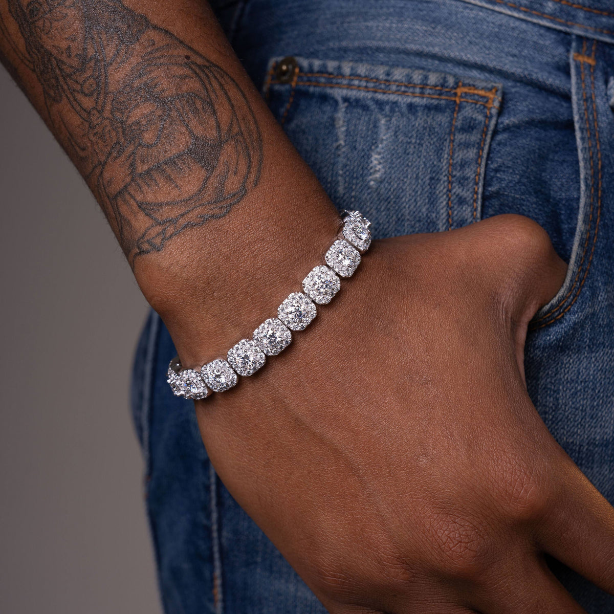 10MM Iced Out Moissanite Square Tennis Chain Bracelet by Sommarnox
