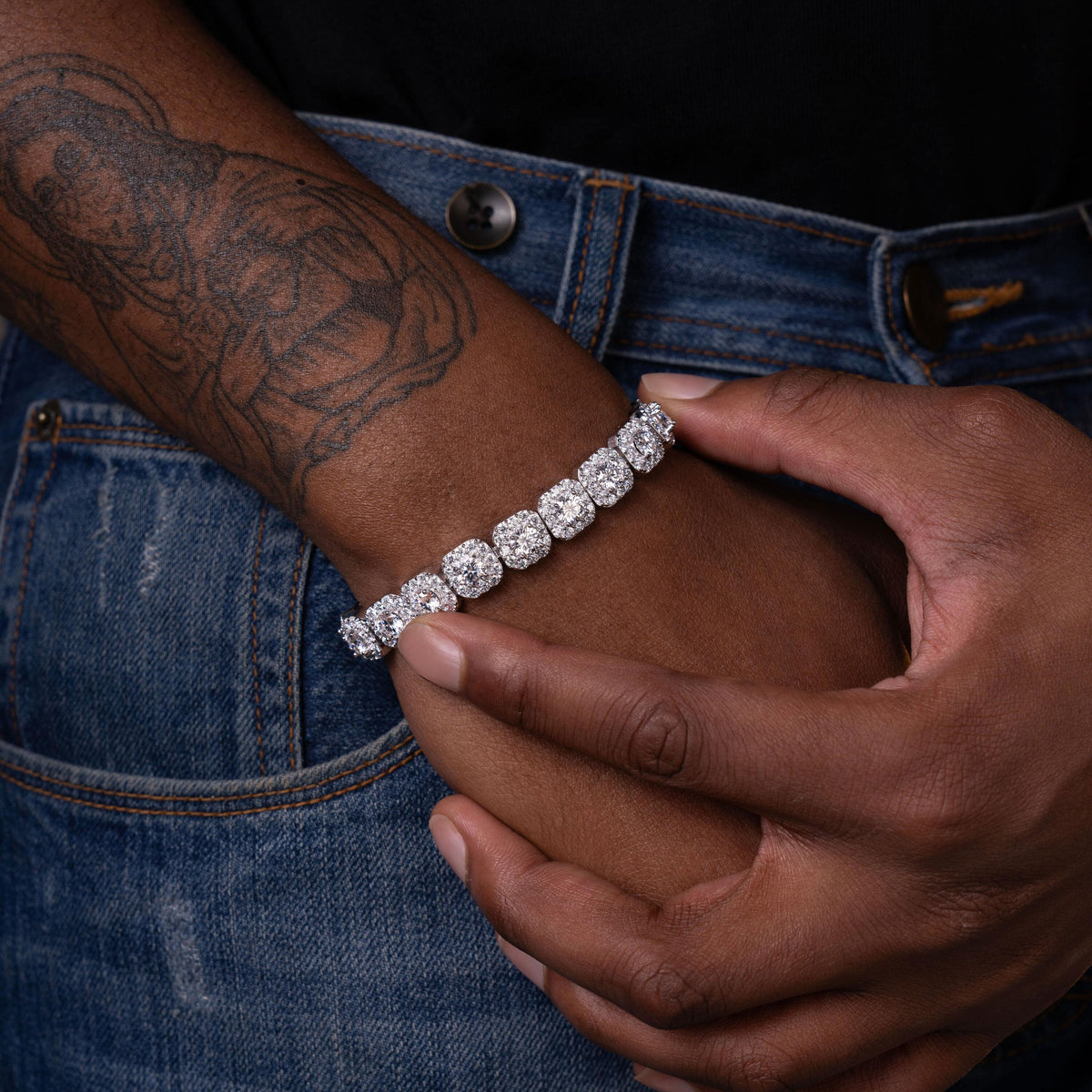 10MM Iced Out Moissanite Square Tennis Chain Bracelet – alternate product view 3