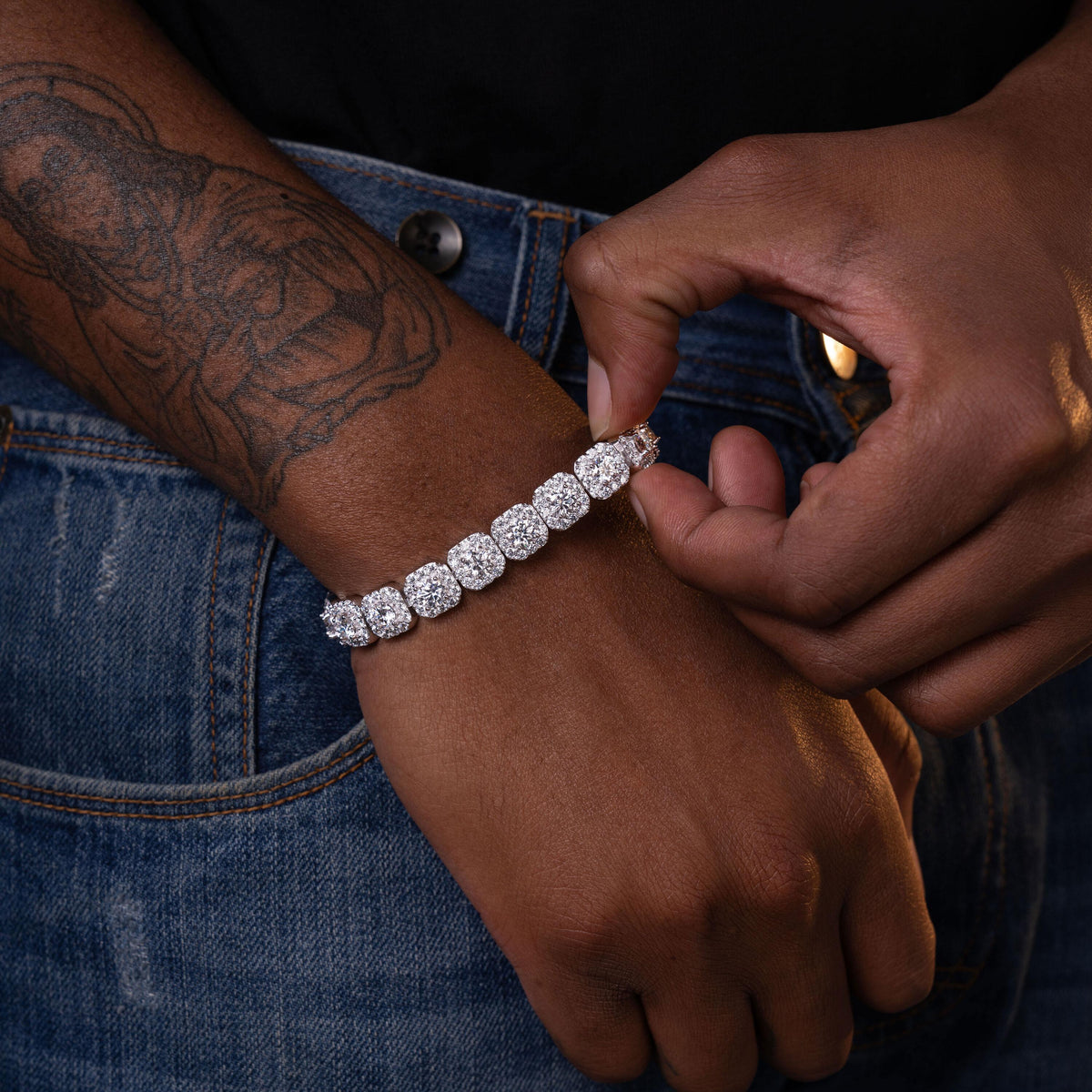 10MM Iced Out Moissanite Square Tennis Chain Bracelet – alternate product view 2