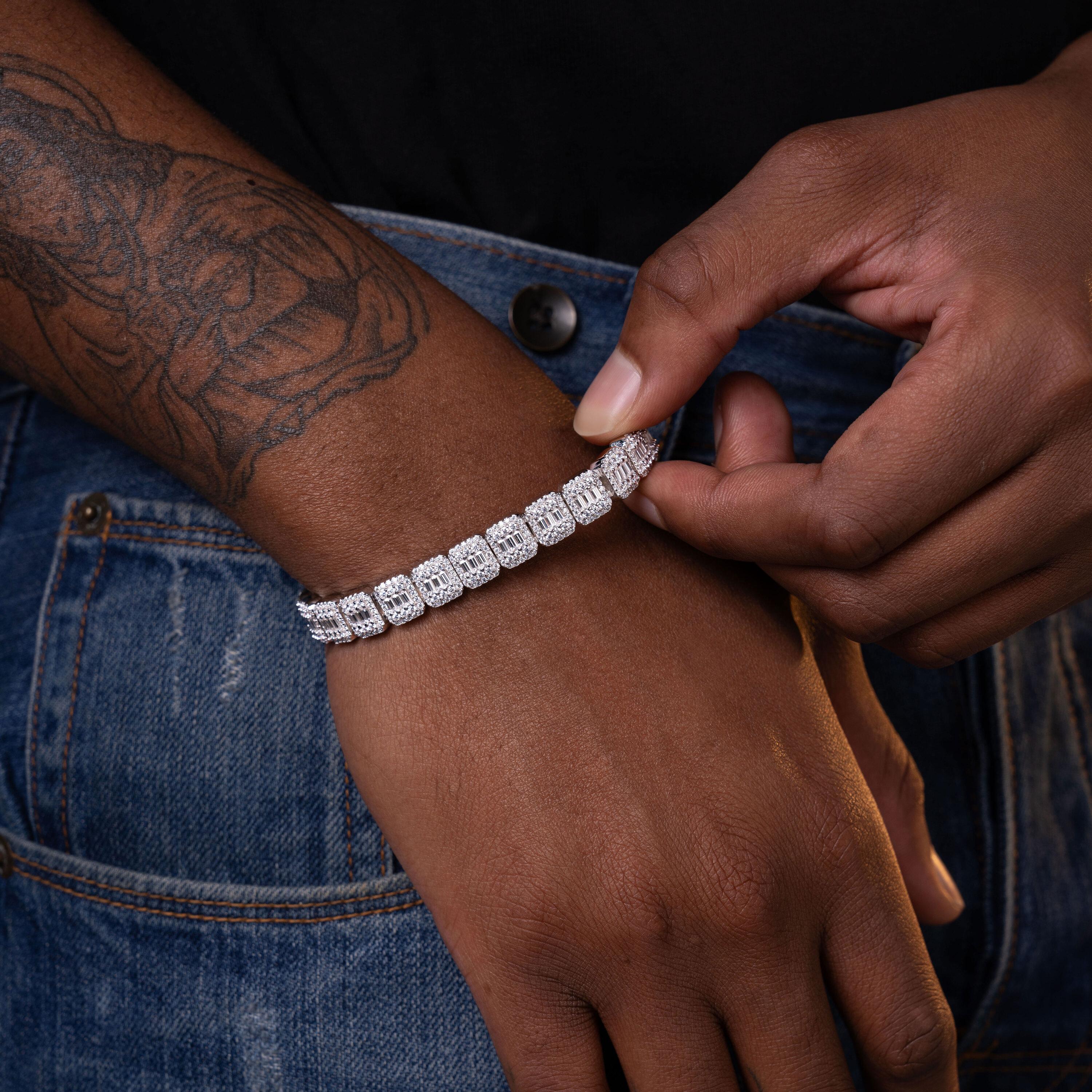 9MM Baguette Moissanite Tennis Bracelet Full Pave Iced Links – alternate product view 2