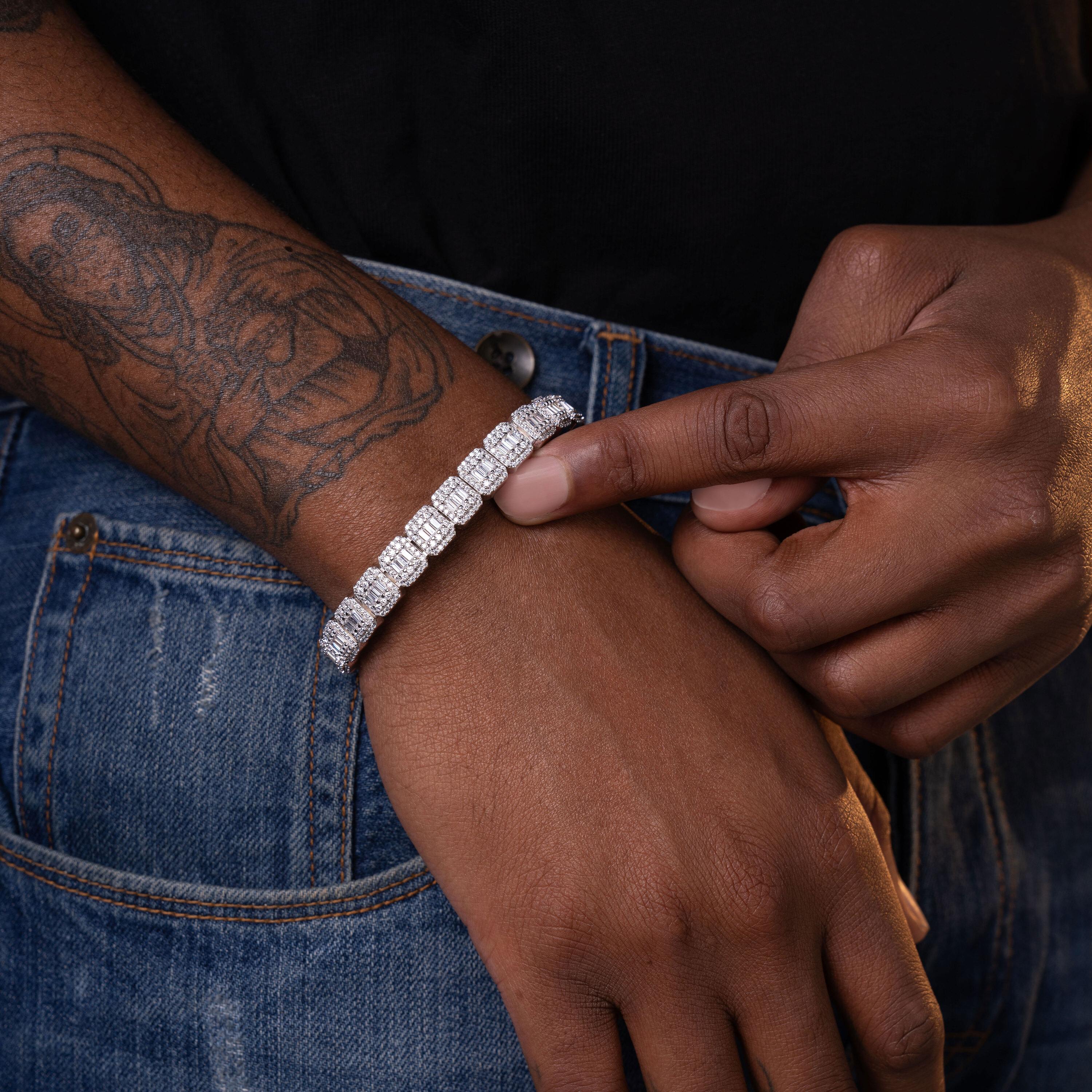 9MM Baguette Moissanite Tennis Bracelet Full Pave Iced Links – alternate product view 3