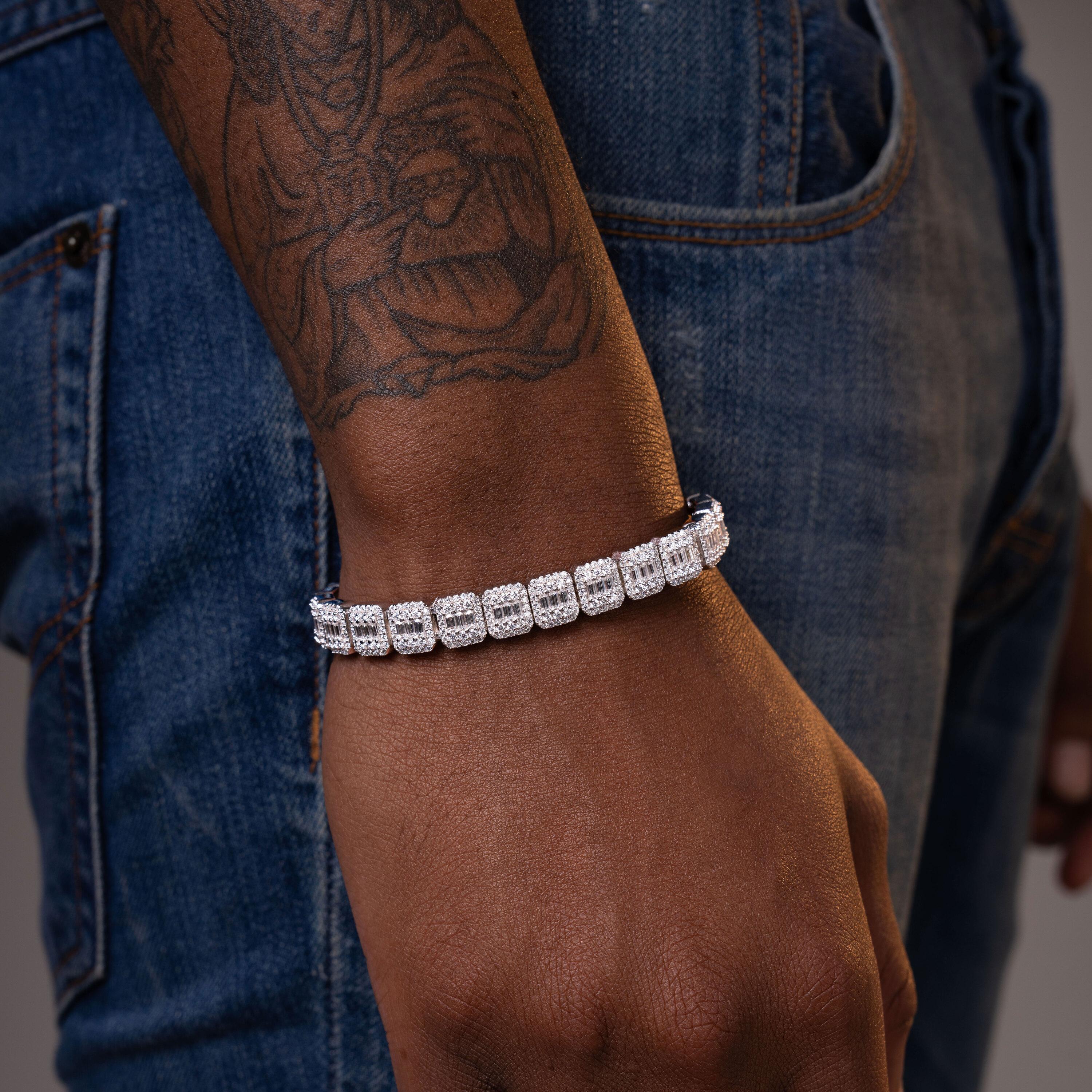 9MM Baguette Moissanite Tennis Bracelet Full Pave Iced Links by Sommarnox