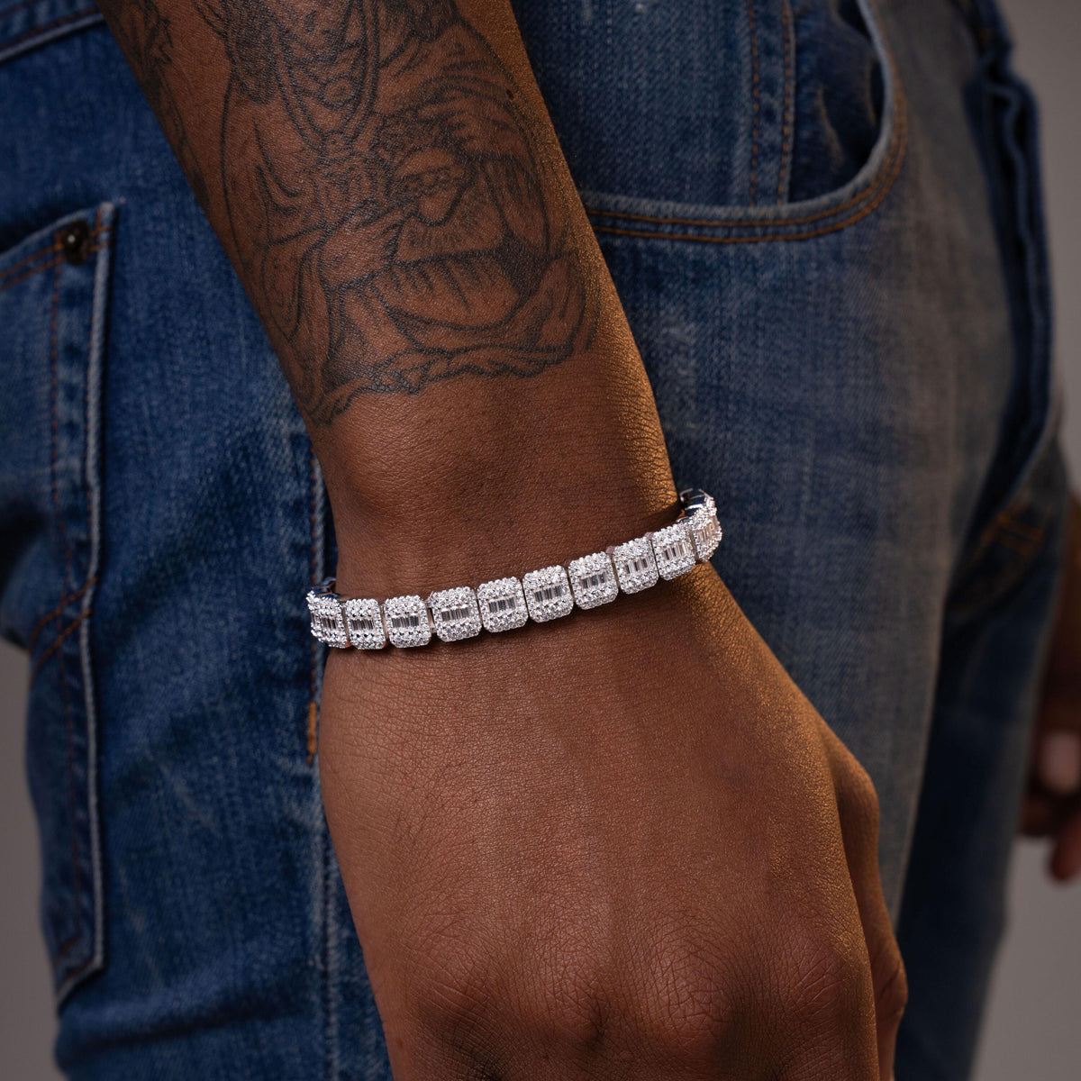 9MM Baguette Moissanite Tennis Bracelet Full Pave Iced Links by Sommarnox