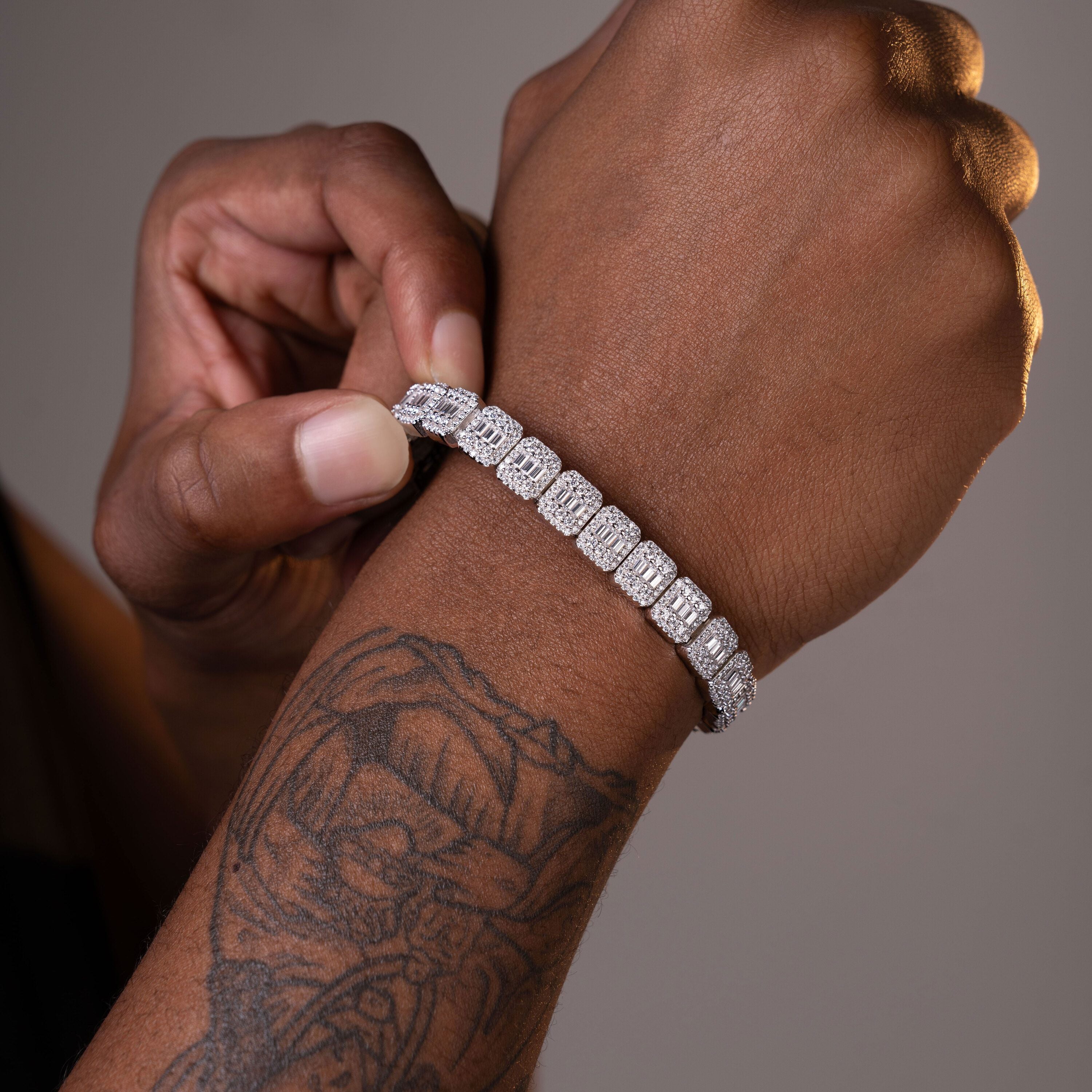 9MM Baguette Moissanite Tennis Bracelet Full Pave Iced Links – alternate product view 4