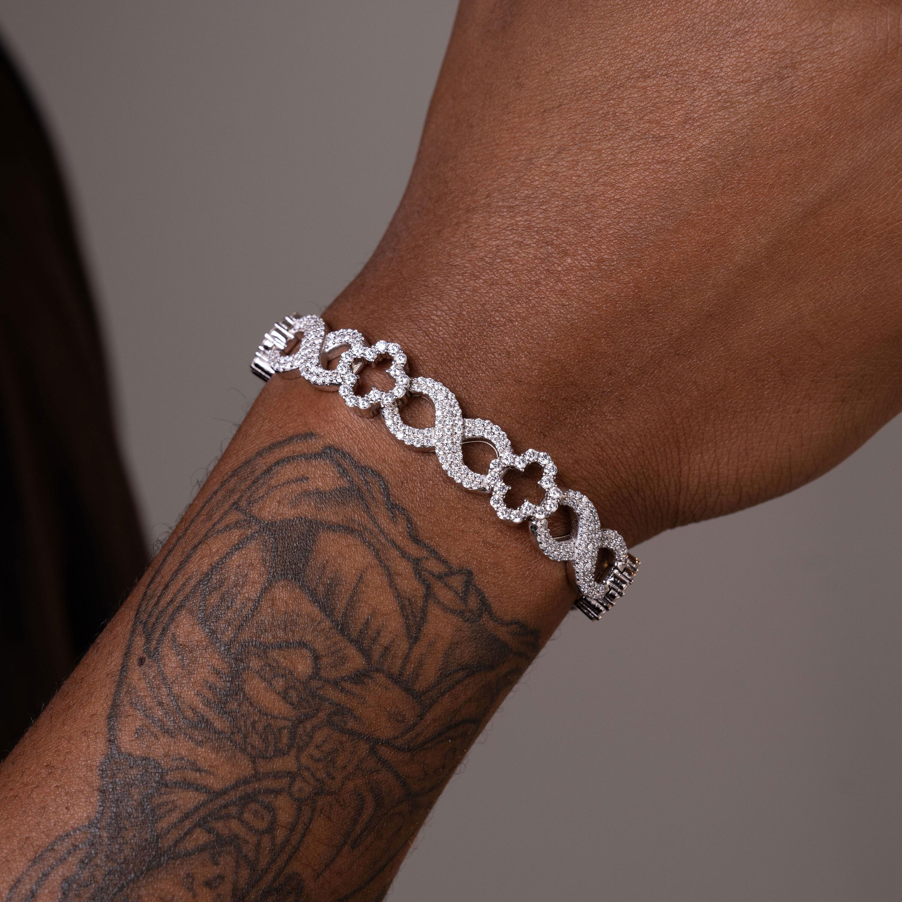 11.6MM Flower Moissanite Tennis Chain Cuban Chain Bracelet