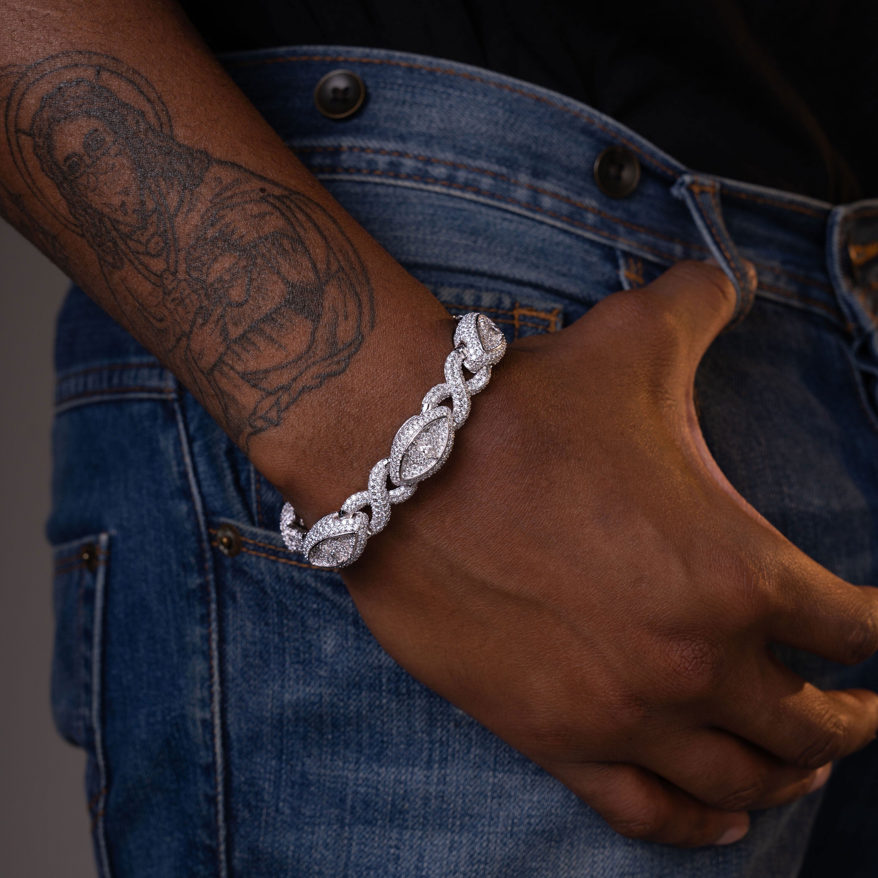 13MM Iced Out Evil Eye Moissanite Hip Hop Cuban Bracelet – alternate product view 2