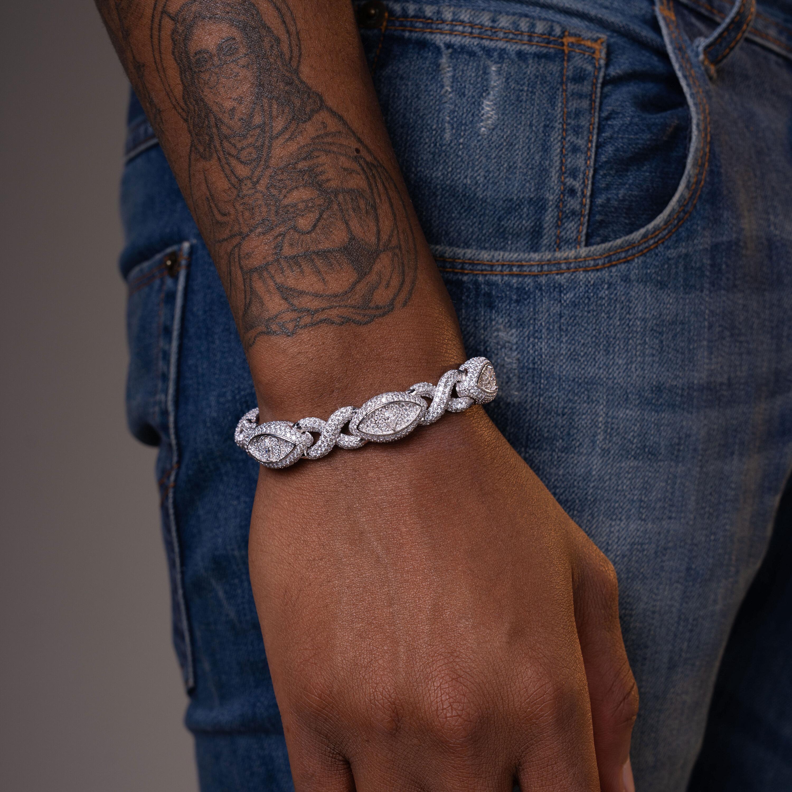 13MM Iced Out Evil Eye Moissanite Hip Hop Cuban Bracelet by Sommarnox
