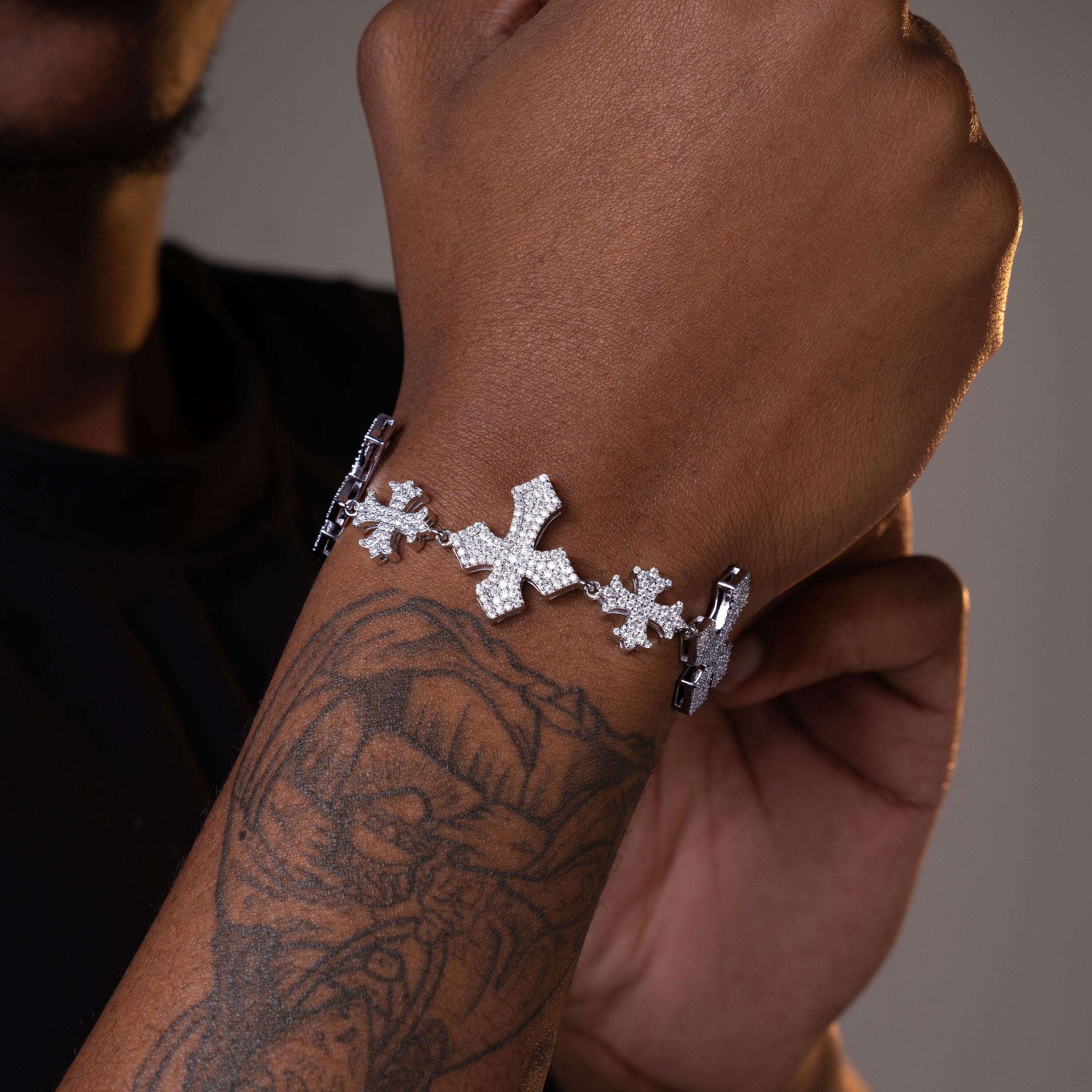 Iced Out Cross Link Bracelet – Moissanite Hip Hop Bracelet – alternate product view 3
