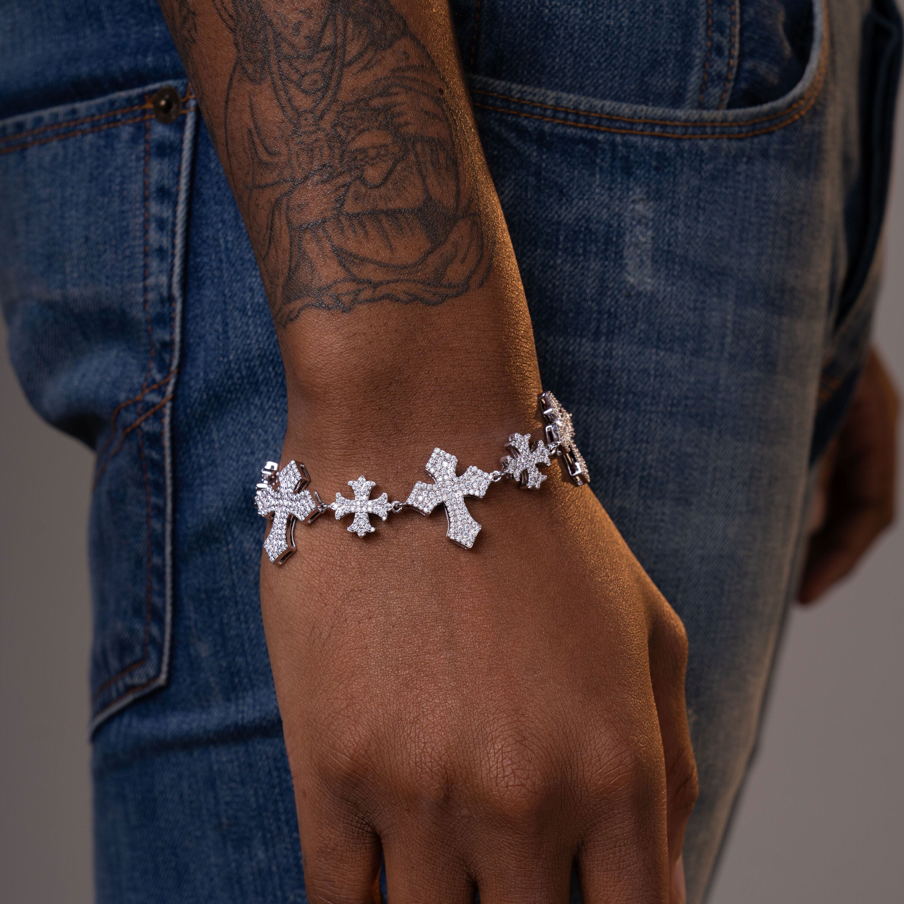 Iced Out Cross Link Bracelet – Moissanite Hip Hop Bracelet by Sommarnox