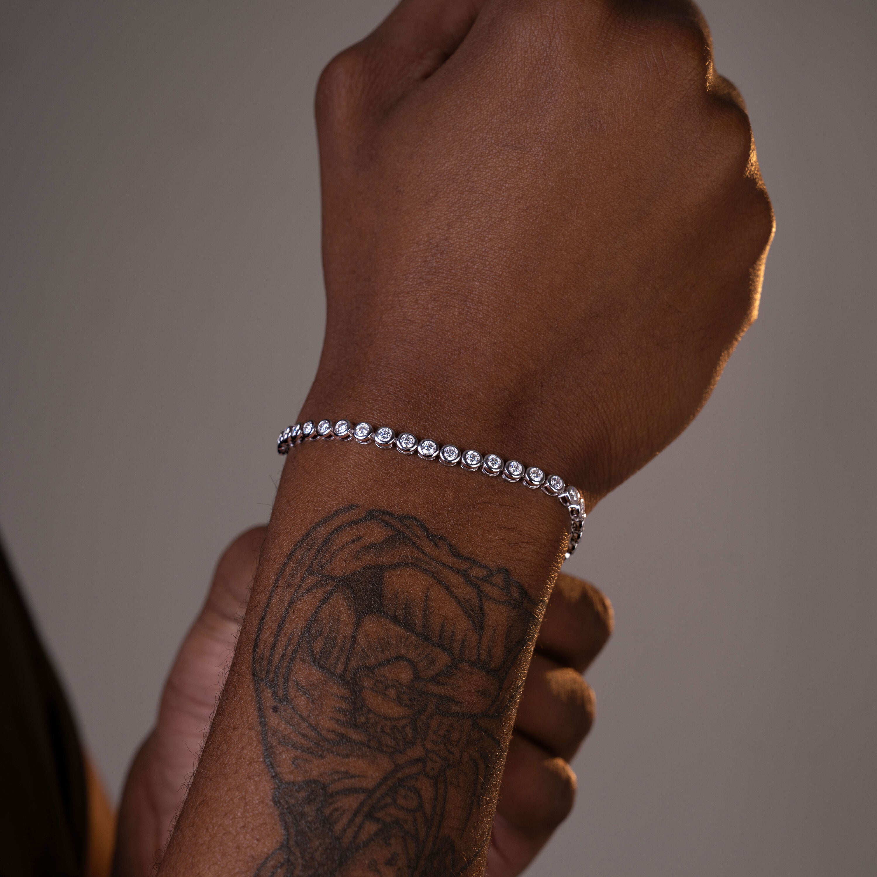 3MM Moissanite Round Bezel Tennis Chain Bracelet