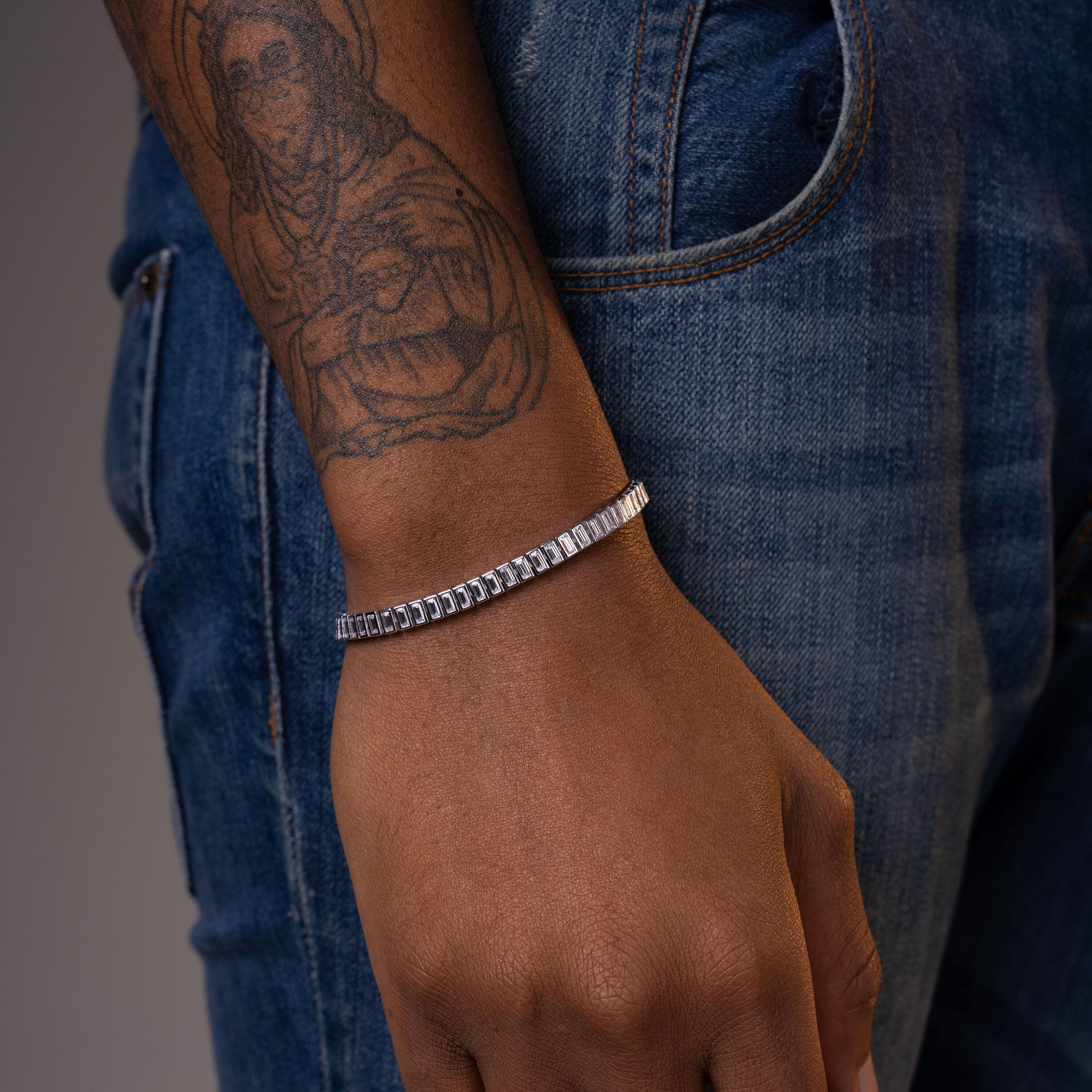 2*4MM Moissanite Round Bezel Tennis Chain Bracelet