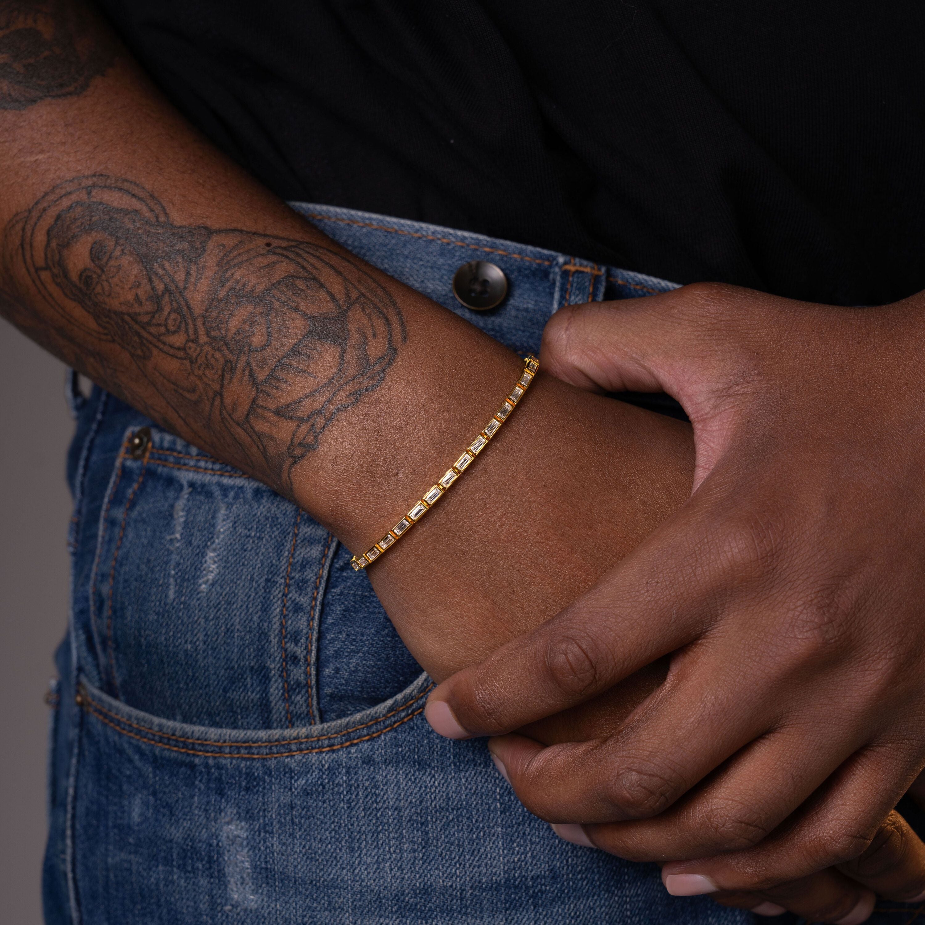 2*4MM Moissanite Round Bezel Tennis Chain Bracelet