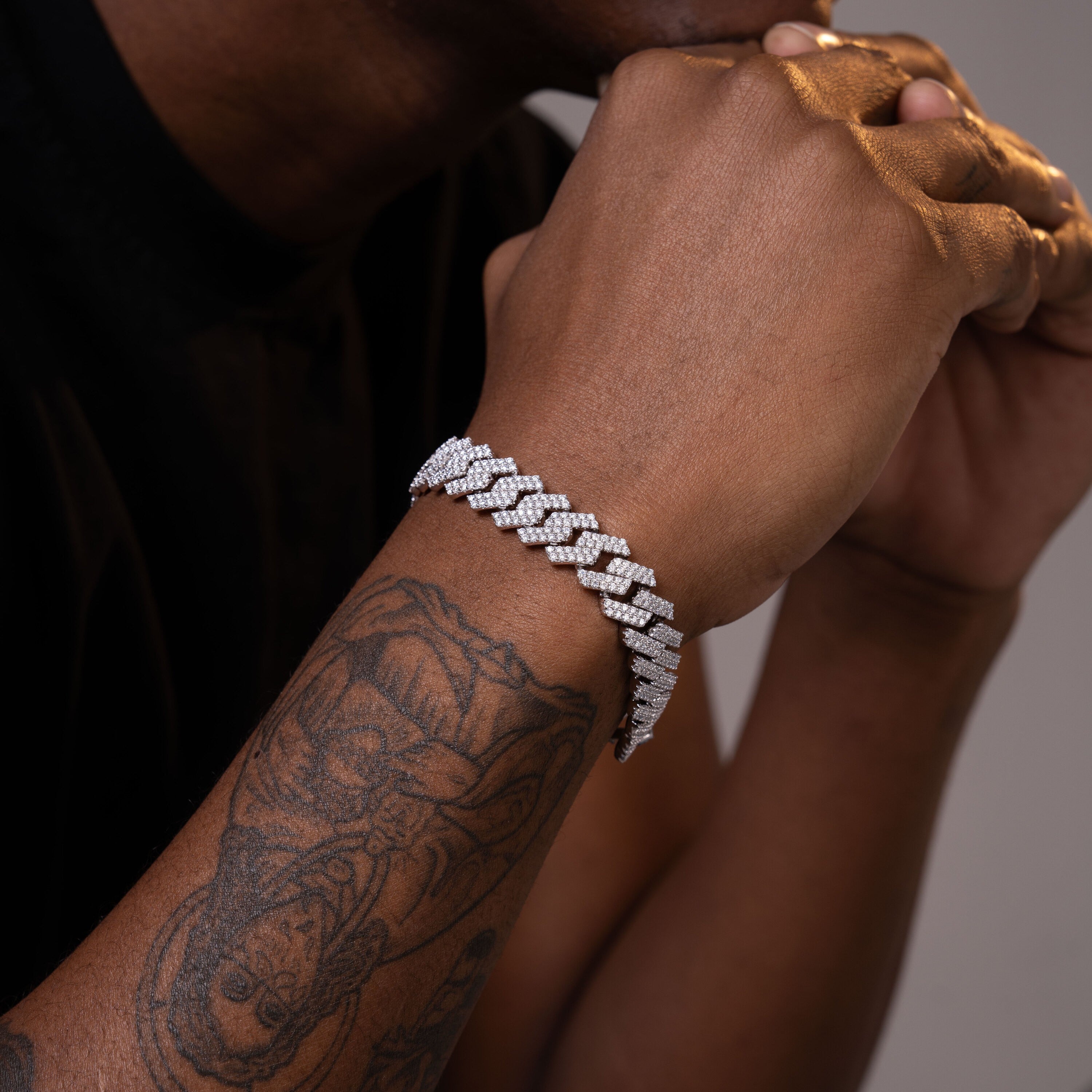 13MM 2 Row Moissanite Cuban Chain Bracelet – product view