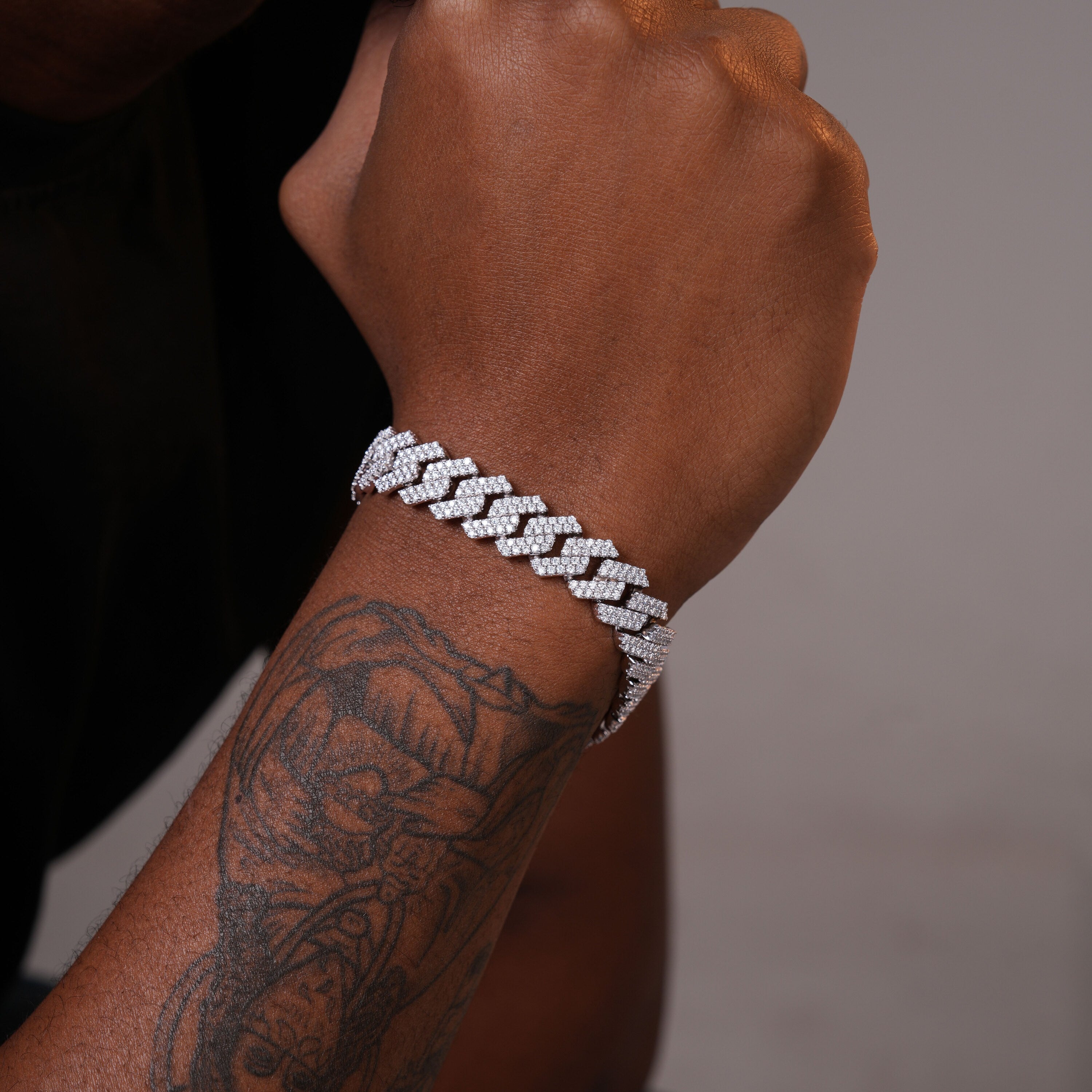 13MM 2 Row Moissanite Cuban Chain Bracelet – product view
