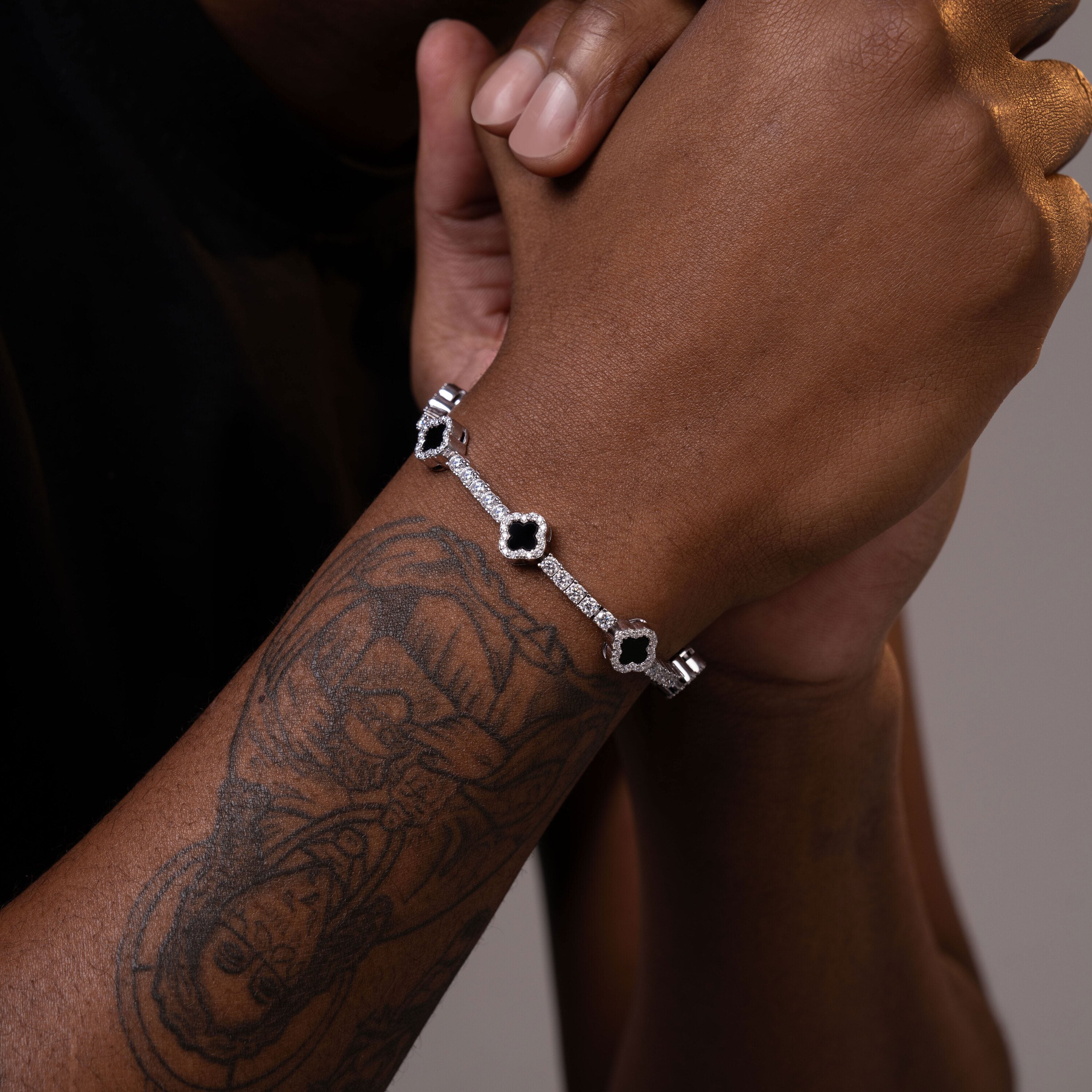 3MM Black Onyx Tennis Bracelet – Black & White Moissanite Iced Out Bracelet – alternate product view 2