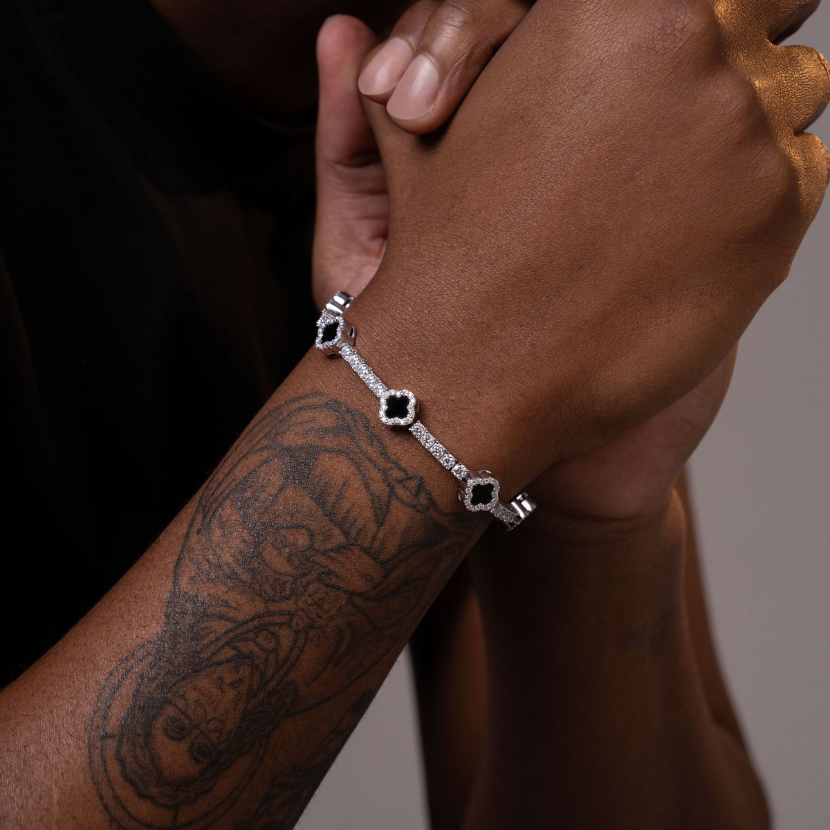3MM Black Onyx Tennis Bracelet – Black & White Moissanite Iced Out Bracelet – alternate product view 2