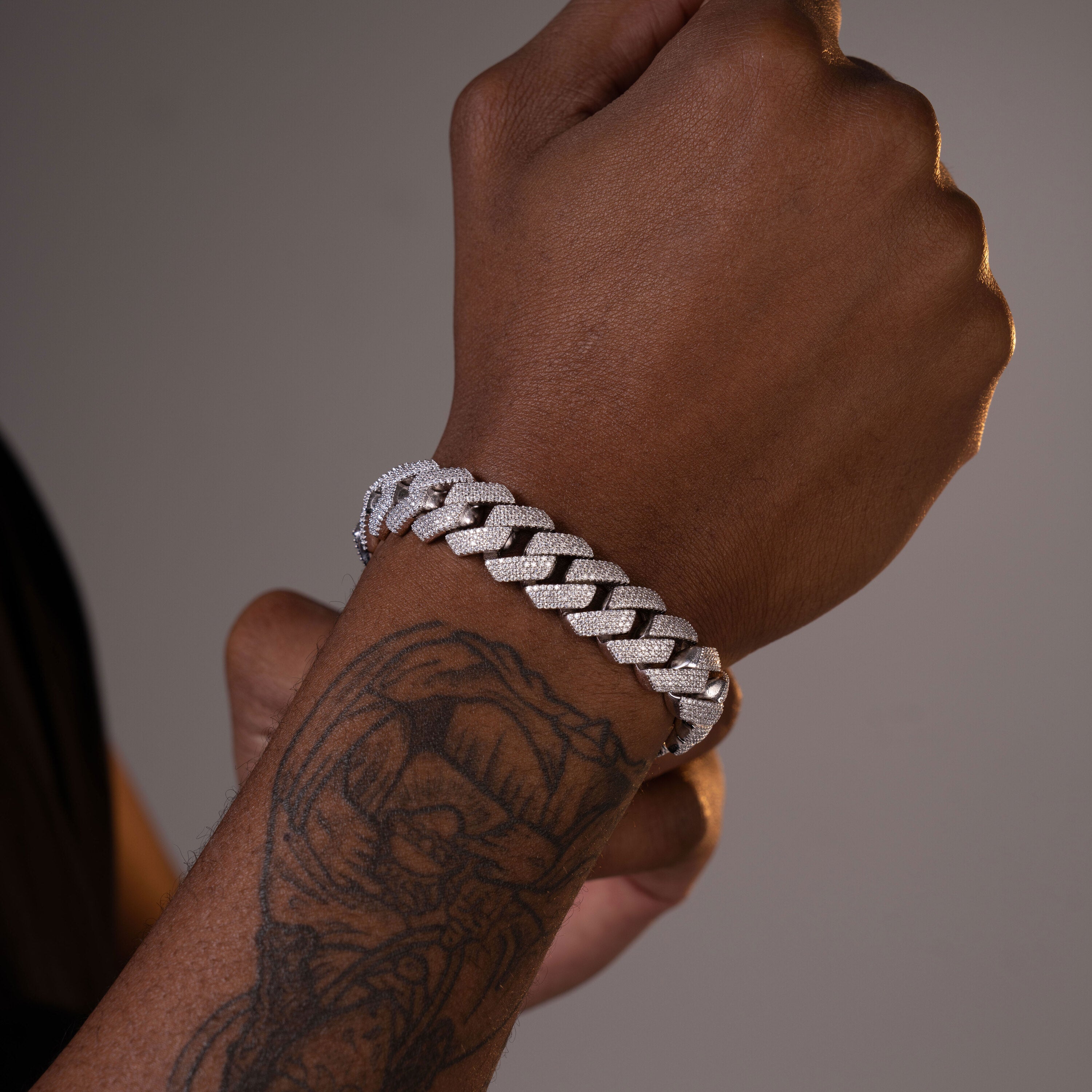 15MM 4 Row Moissanite Stone Cuban Chain Bracelet – product view