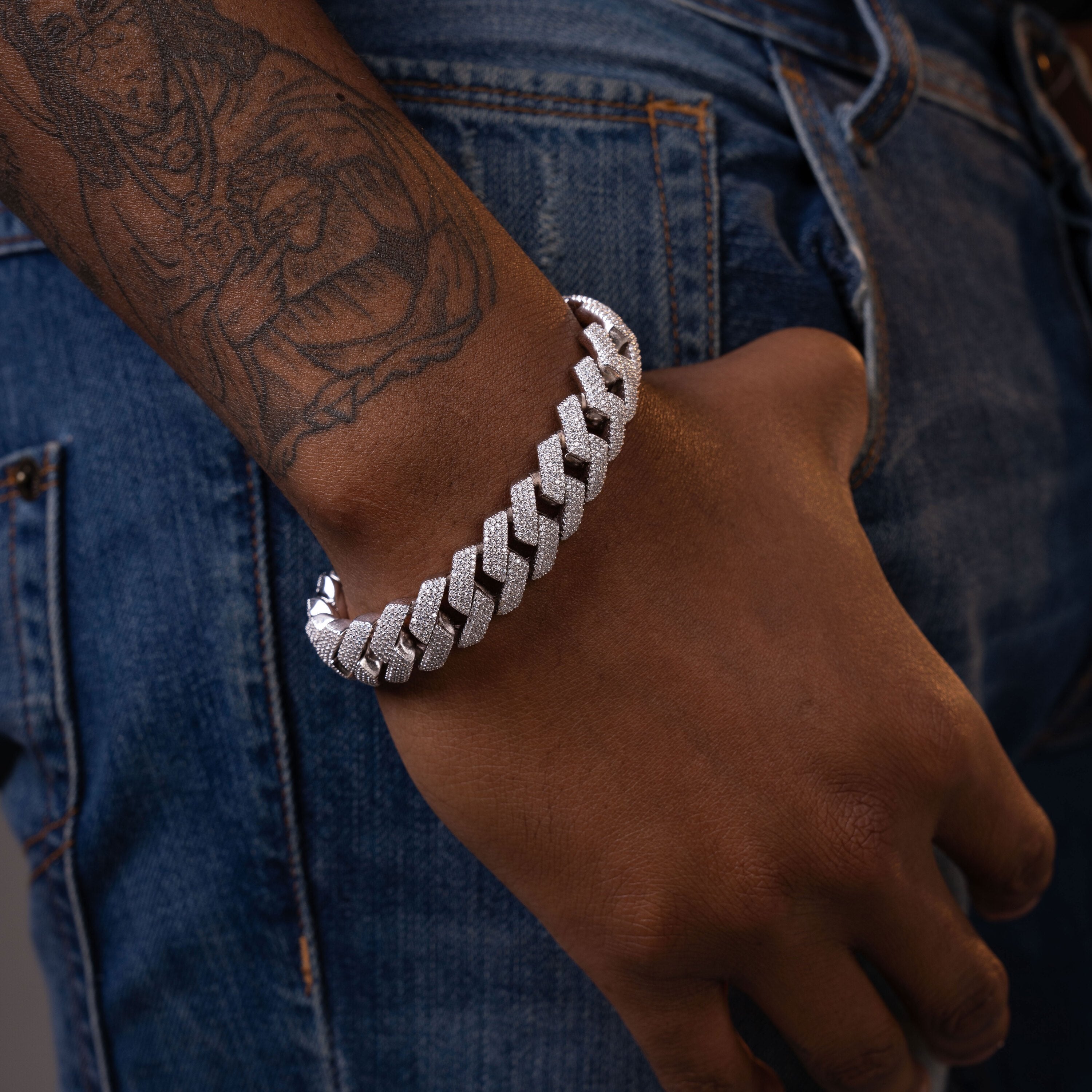 15MM 4 Row Moissanite Stone Cuban Chain Bracelet – product view