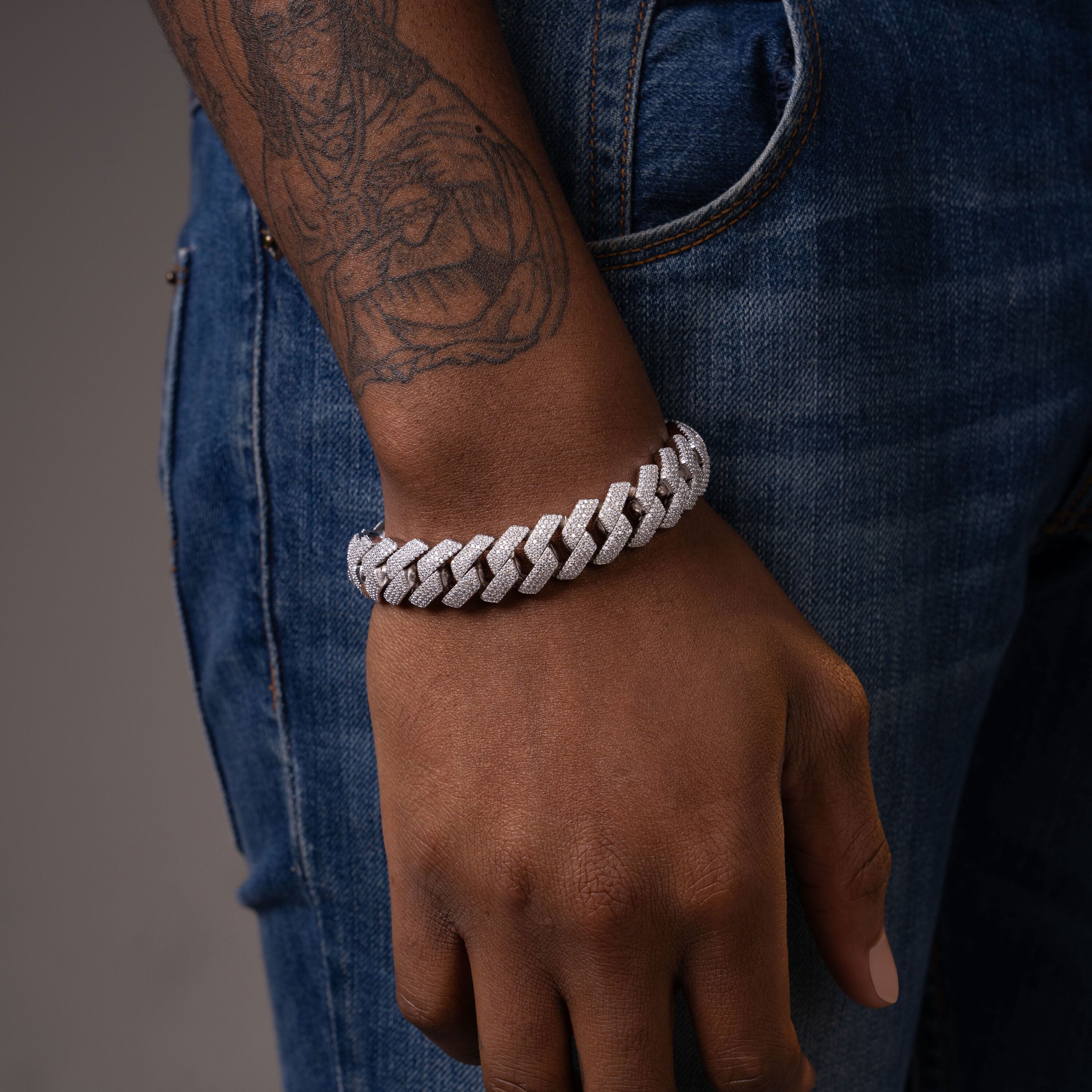 15MM 4 Row Moissanite Stone Cuban Chain Bracelet – product view