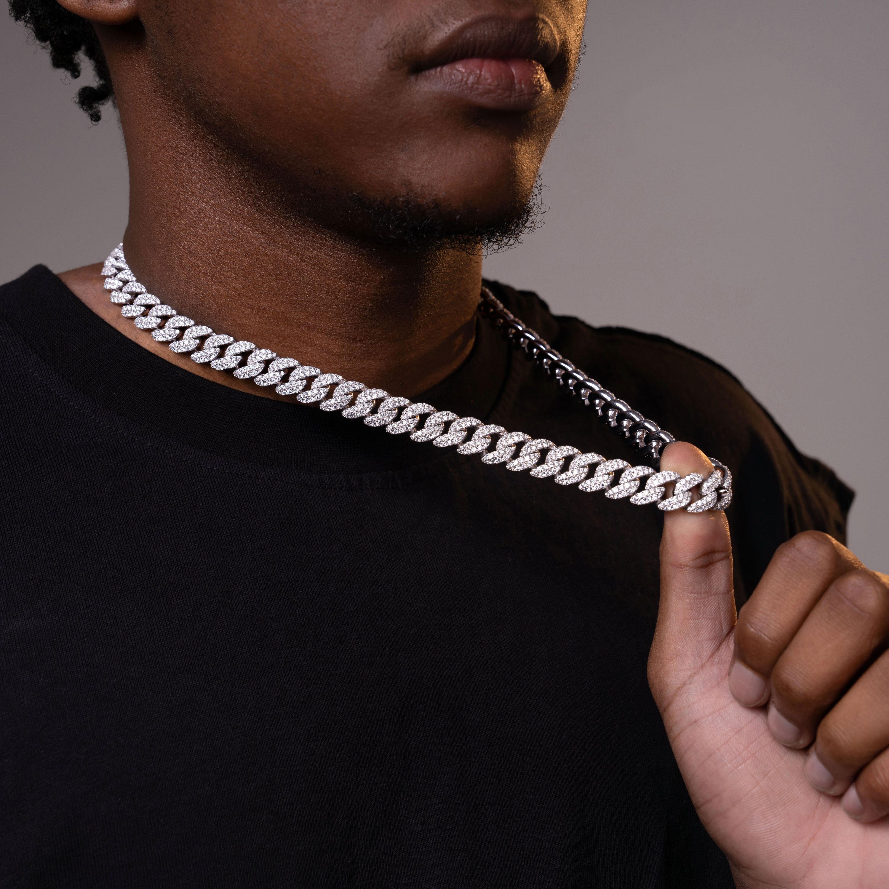 12MM 2 Row Moissanite Miami Cuban Link Chain & Bracelet – product view
