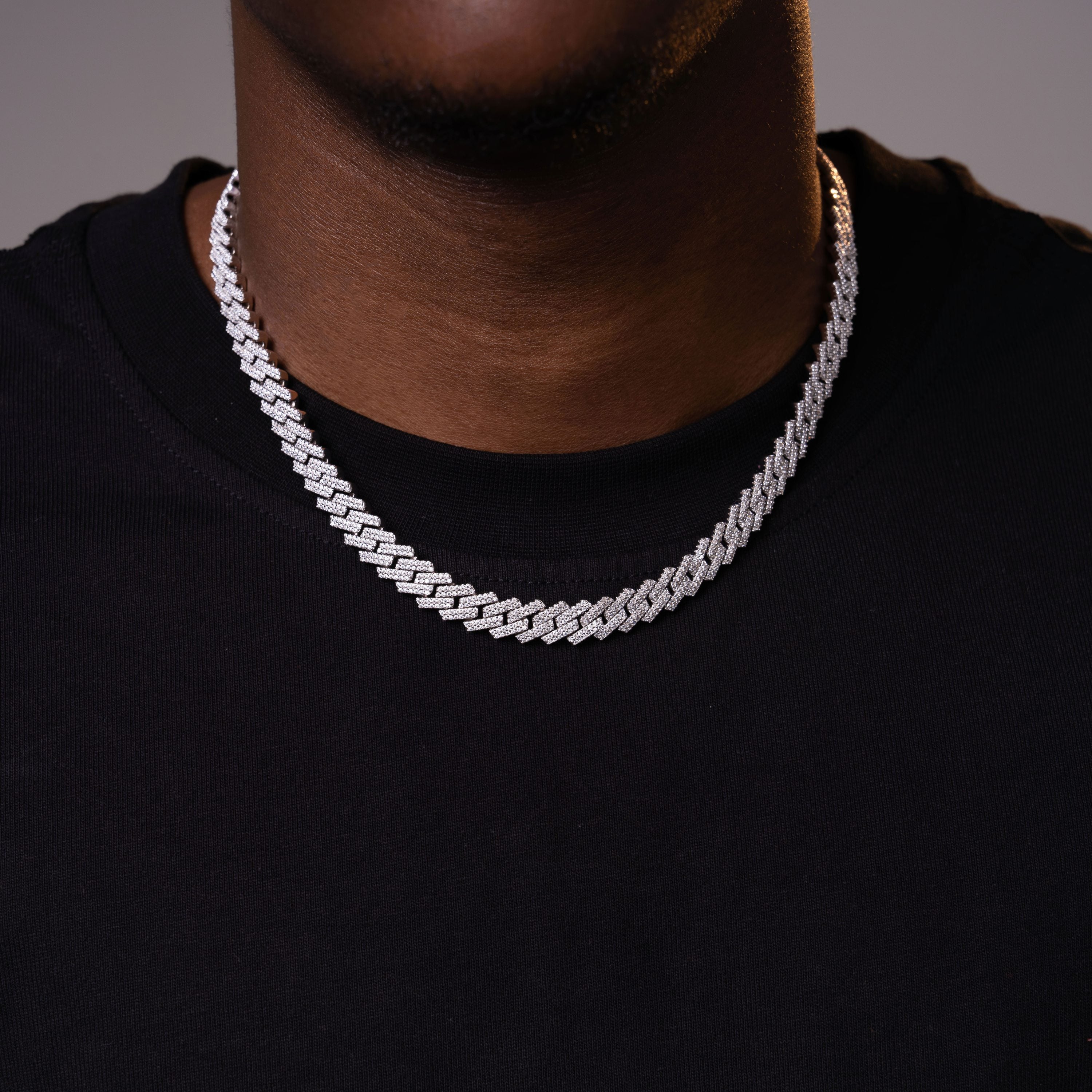 12MM 2 Row Stone Cuban Chain Moissanite Necklace – product view