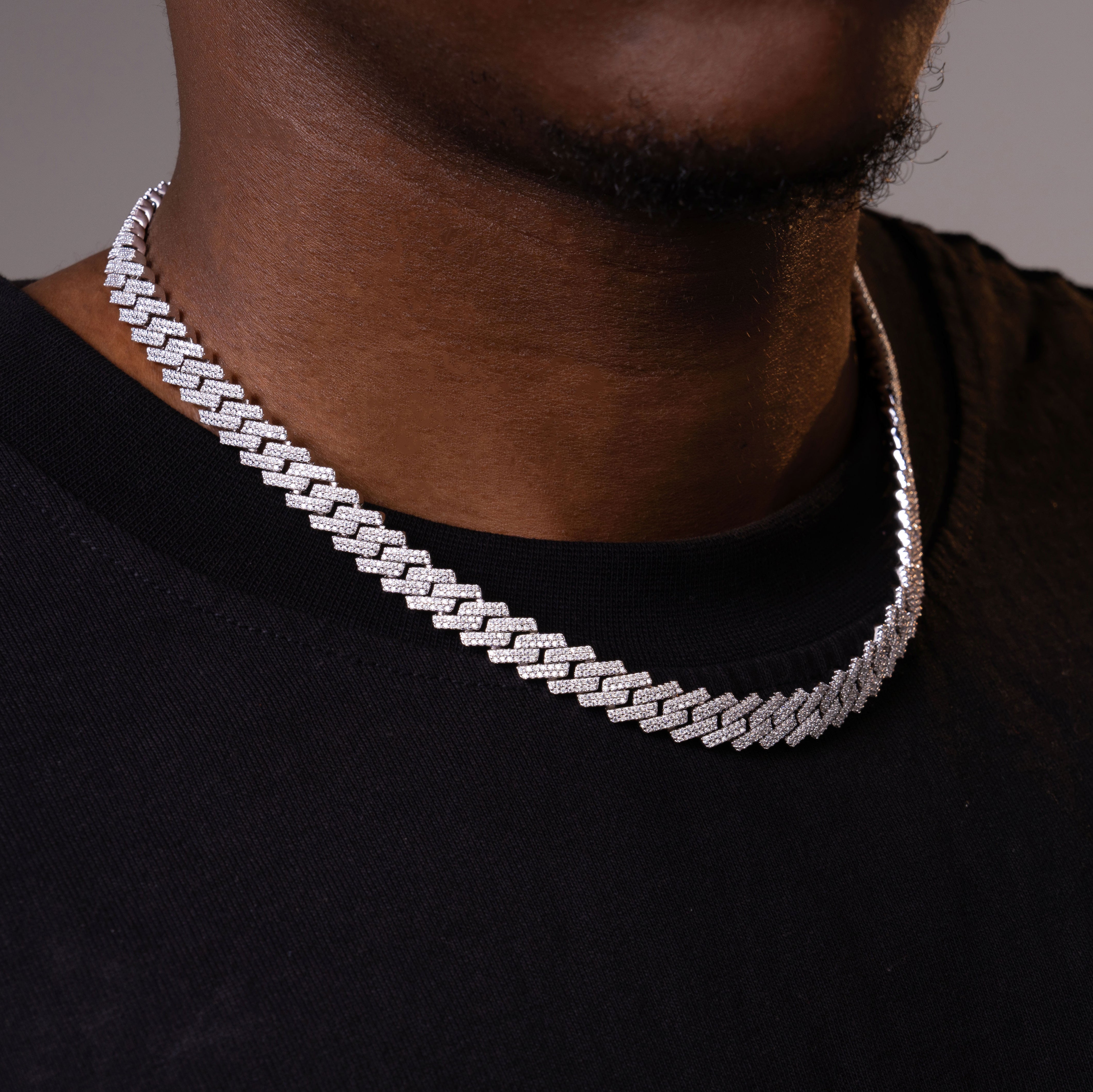 12MM 2 Row Stone Cuban Chain Moissanite Necklace – product view