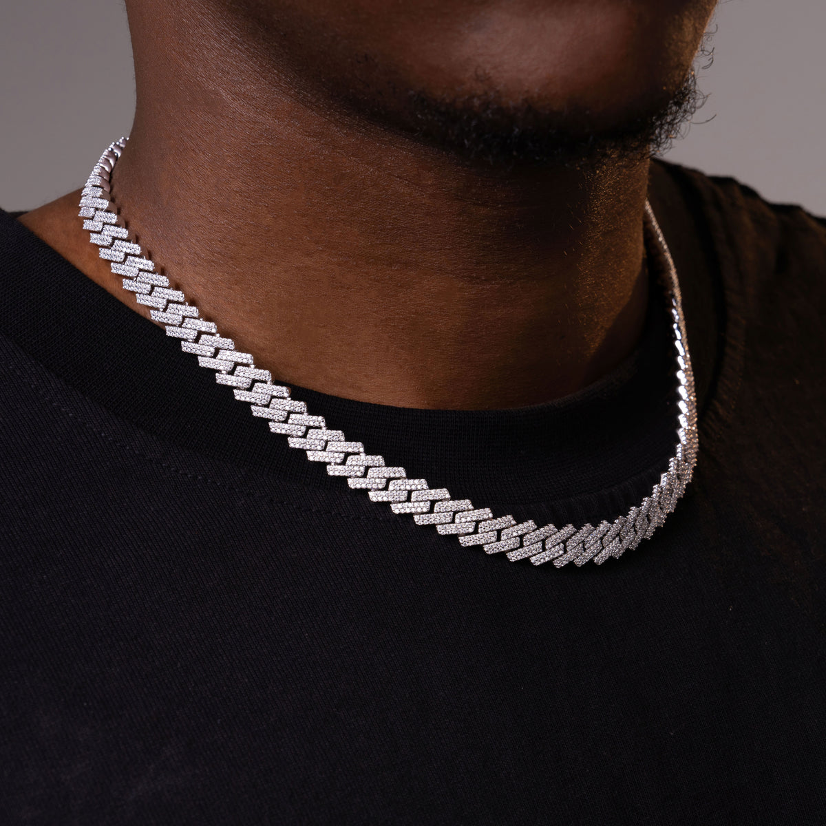 12MM 2 Row Stone Cuban Chain Moissanite Necklace – product view
