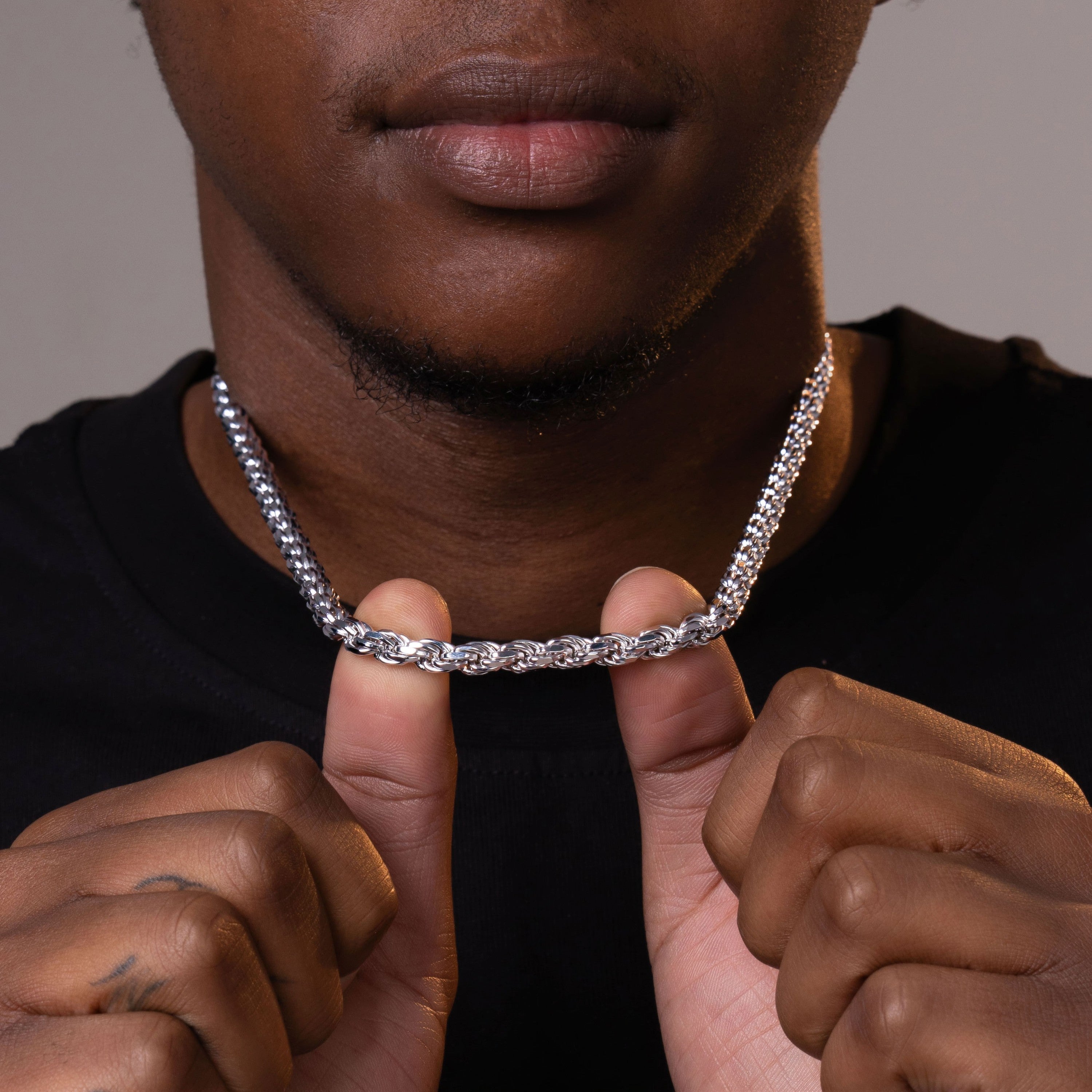 6MM Polished Rope Link Chain Classic Twisted Silver Chain – alternate product view 2