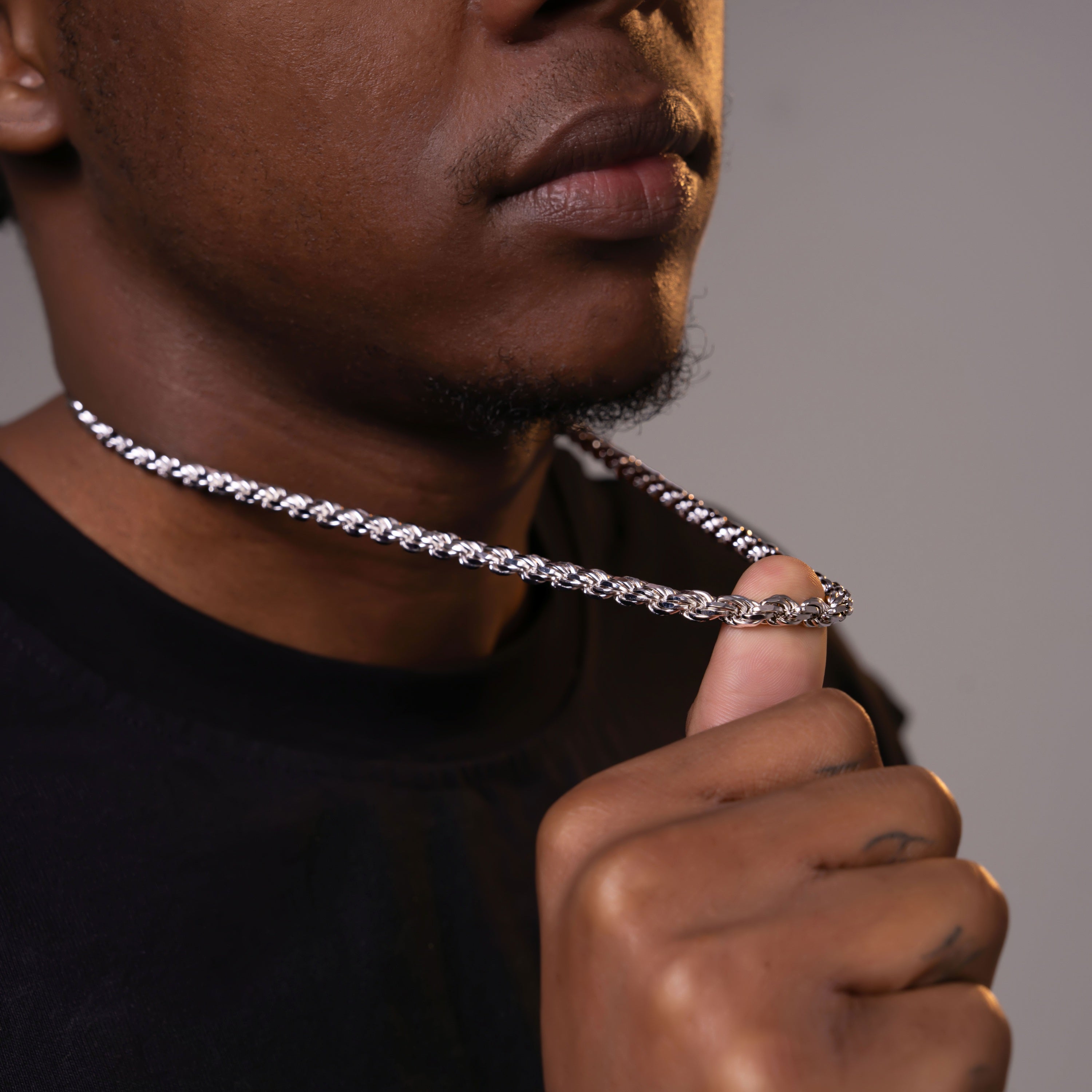 6MM Polished Rope Link Chain Classic Twisted Silver Chain – alternate product view 3