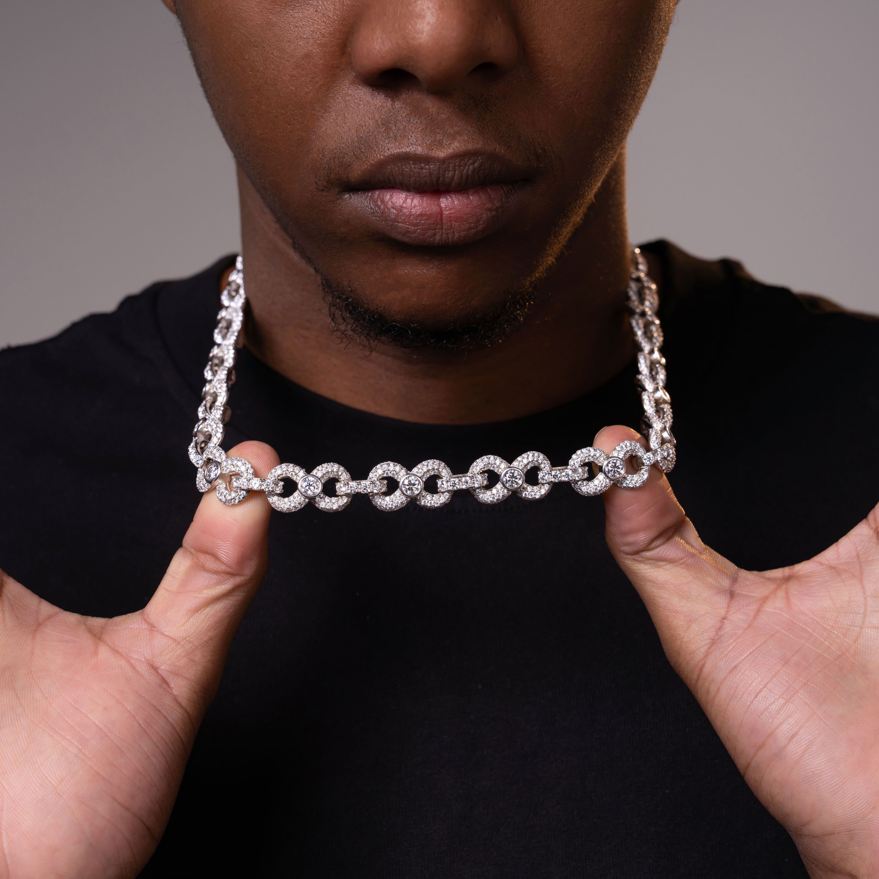 13mm Man's Iced Out Moissanite Infinite Cuban Necklace & Bracelet – product view