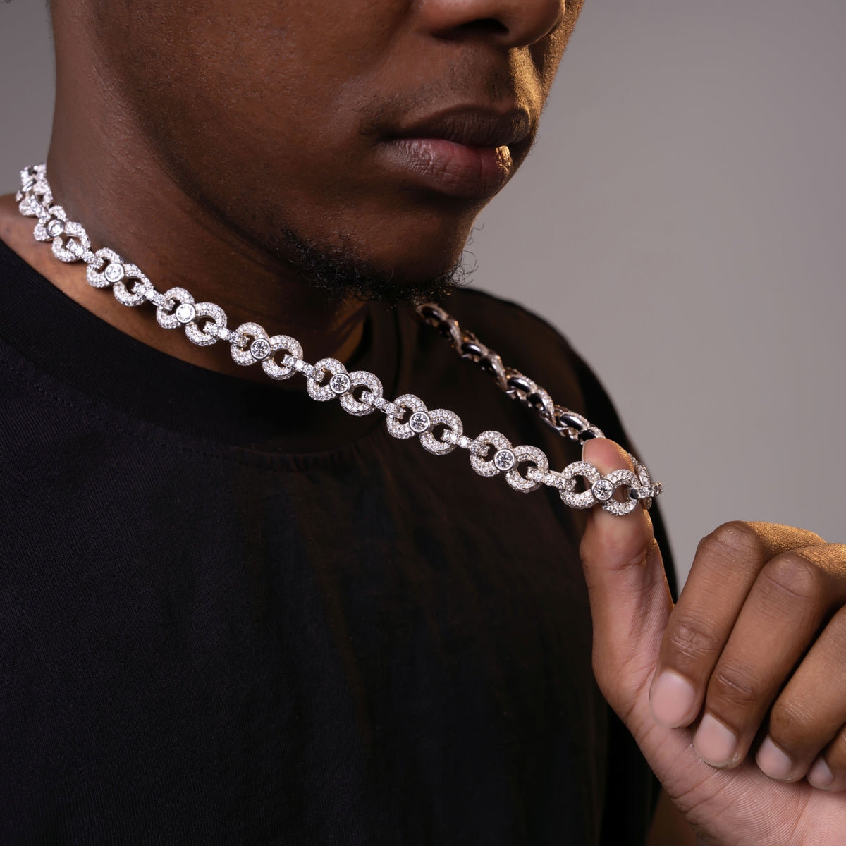 13mm Man's Iced Out Moissanite Infinite Cuban Necklace & Bracelet – product view