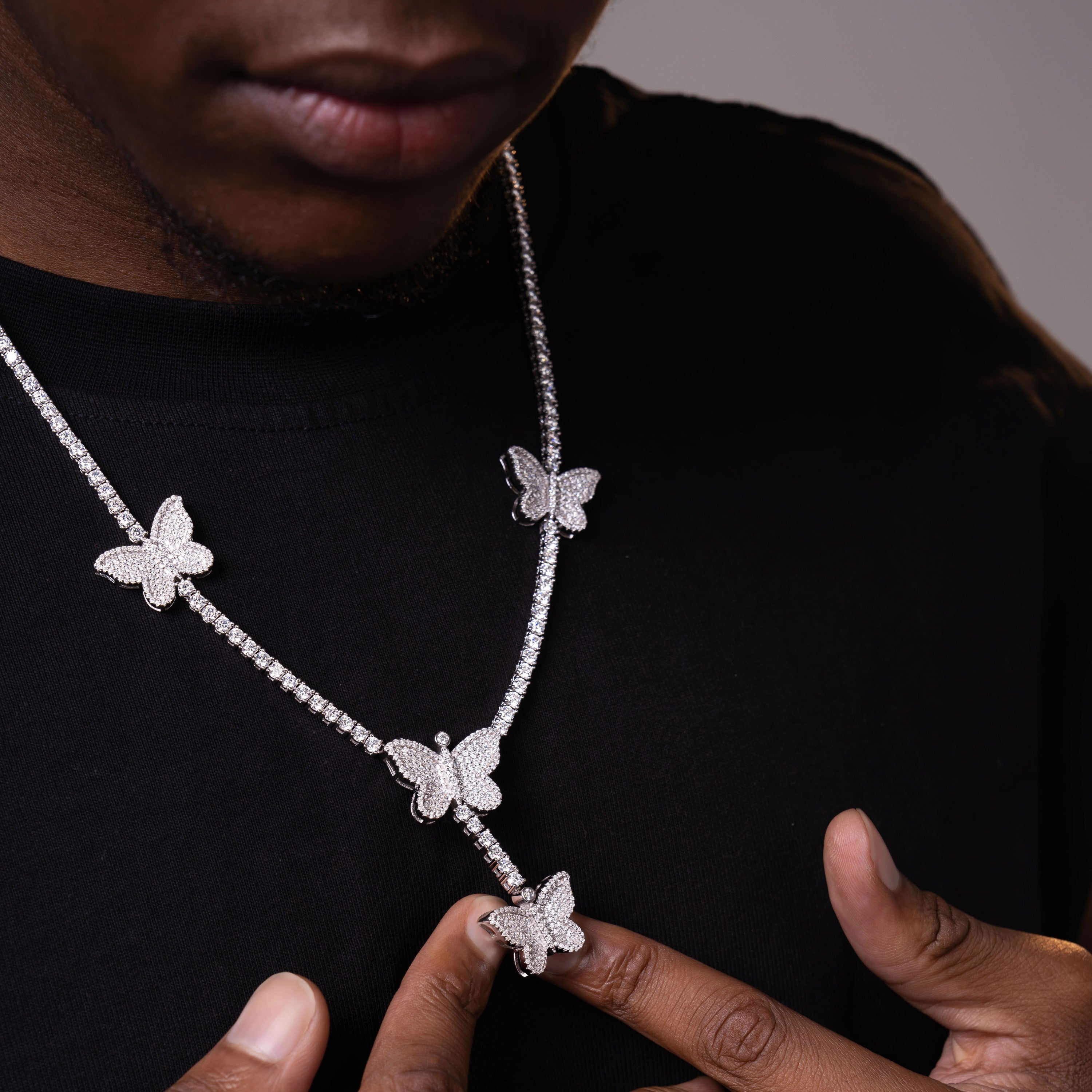 3MM Butterfly Moissanite Tennis Chain Necklace – alternate product view 3