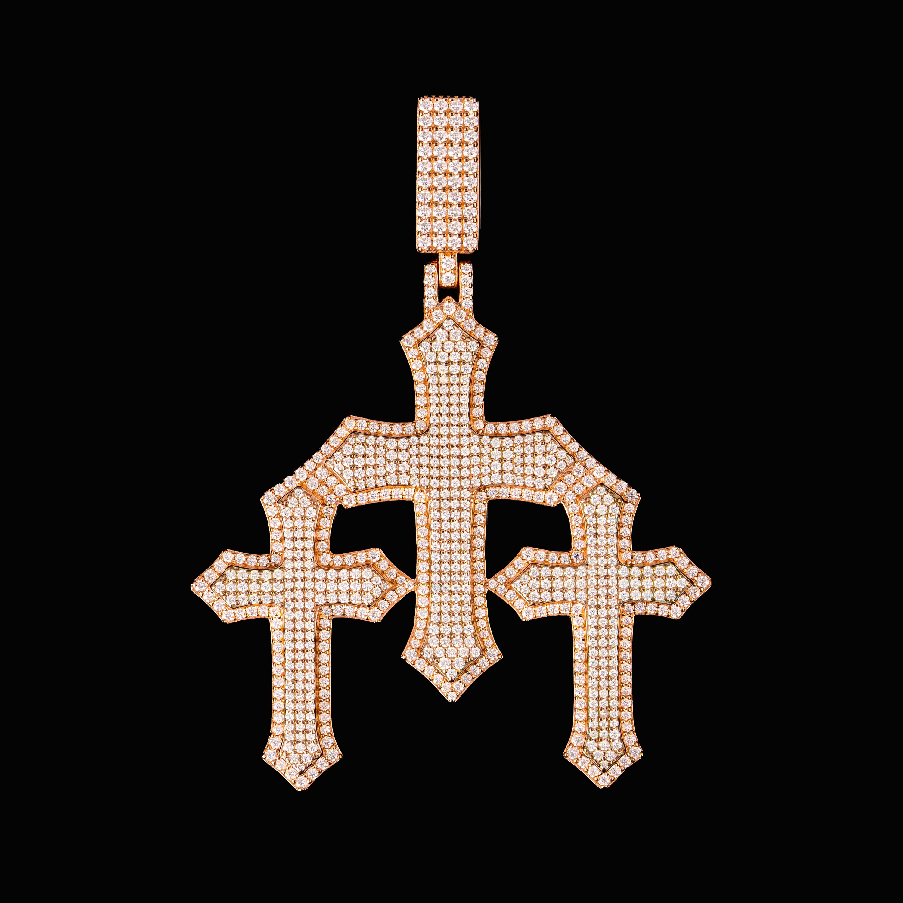 Iced Geometric Cross Pendant Rose-Tone Finish Full Pave Moissanite Statement Piece – alternate product view 2