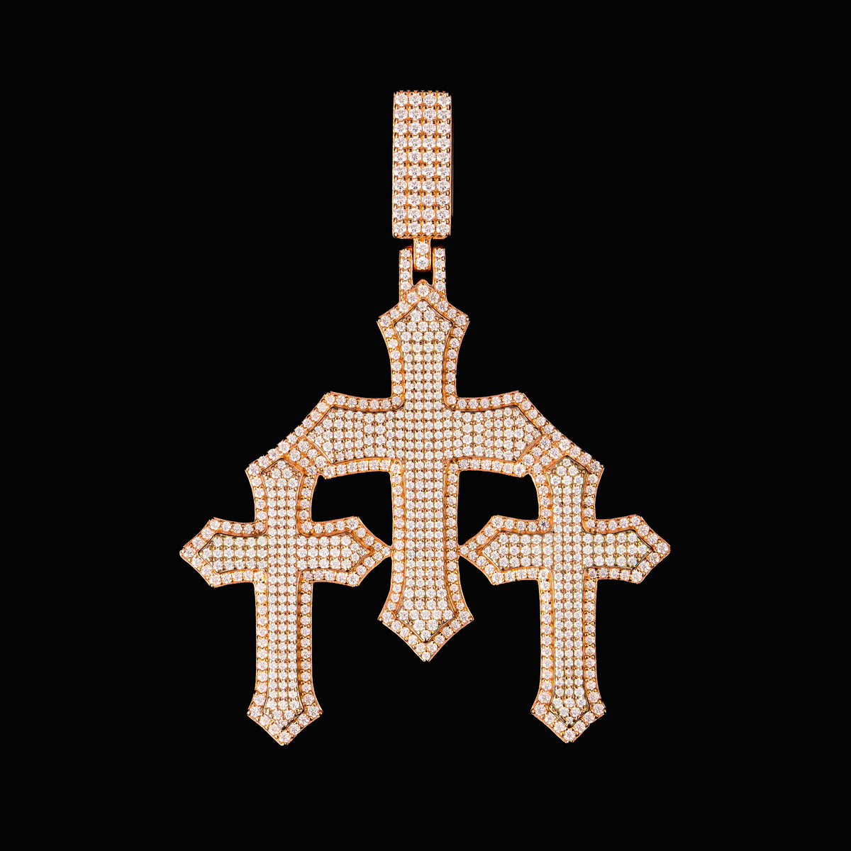 Iced Geometric Cross Pendant Rose-Tone Finish Full Pave Moissanite Statement Piece – alternate product view 2