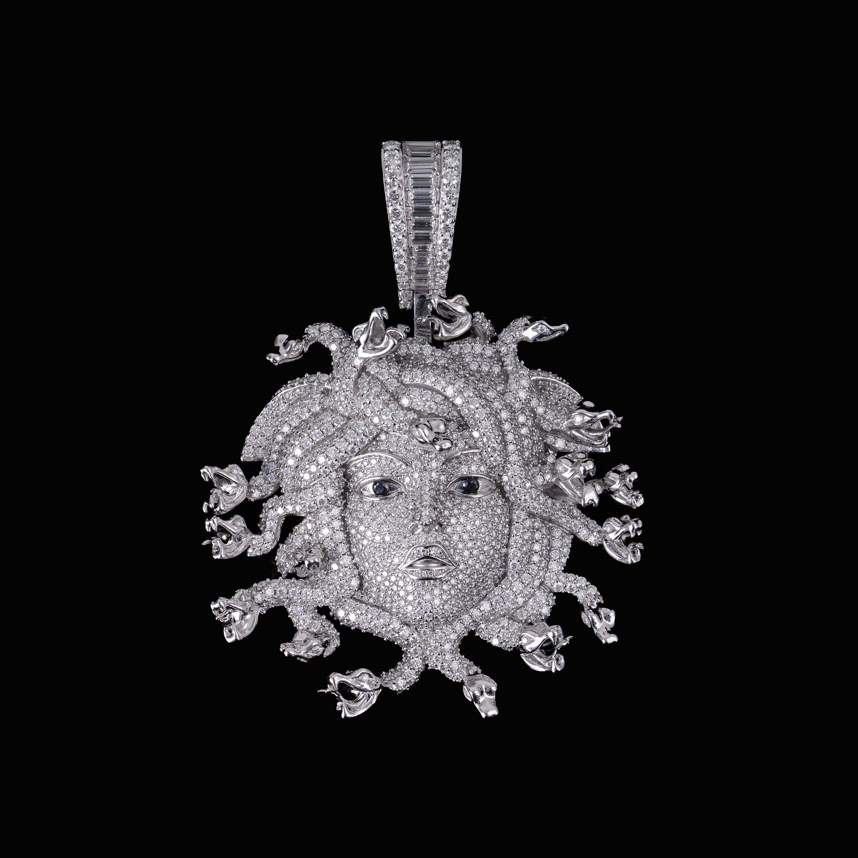 Iced Medusa Head Pendant Fully Flooded Moissanite Snake Detail Statement Piece – alternate product view 3