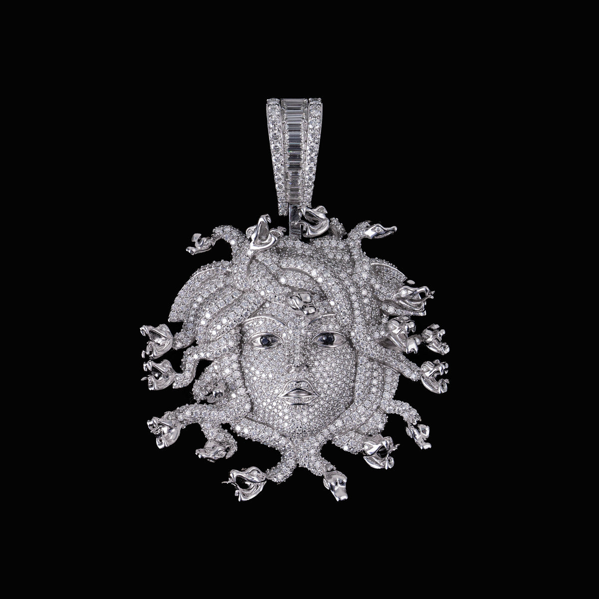 Iced Medusa Head Pendant Fully Flooded Moissanite Snake Detail Statement Piece – alternate product view 3