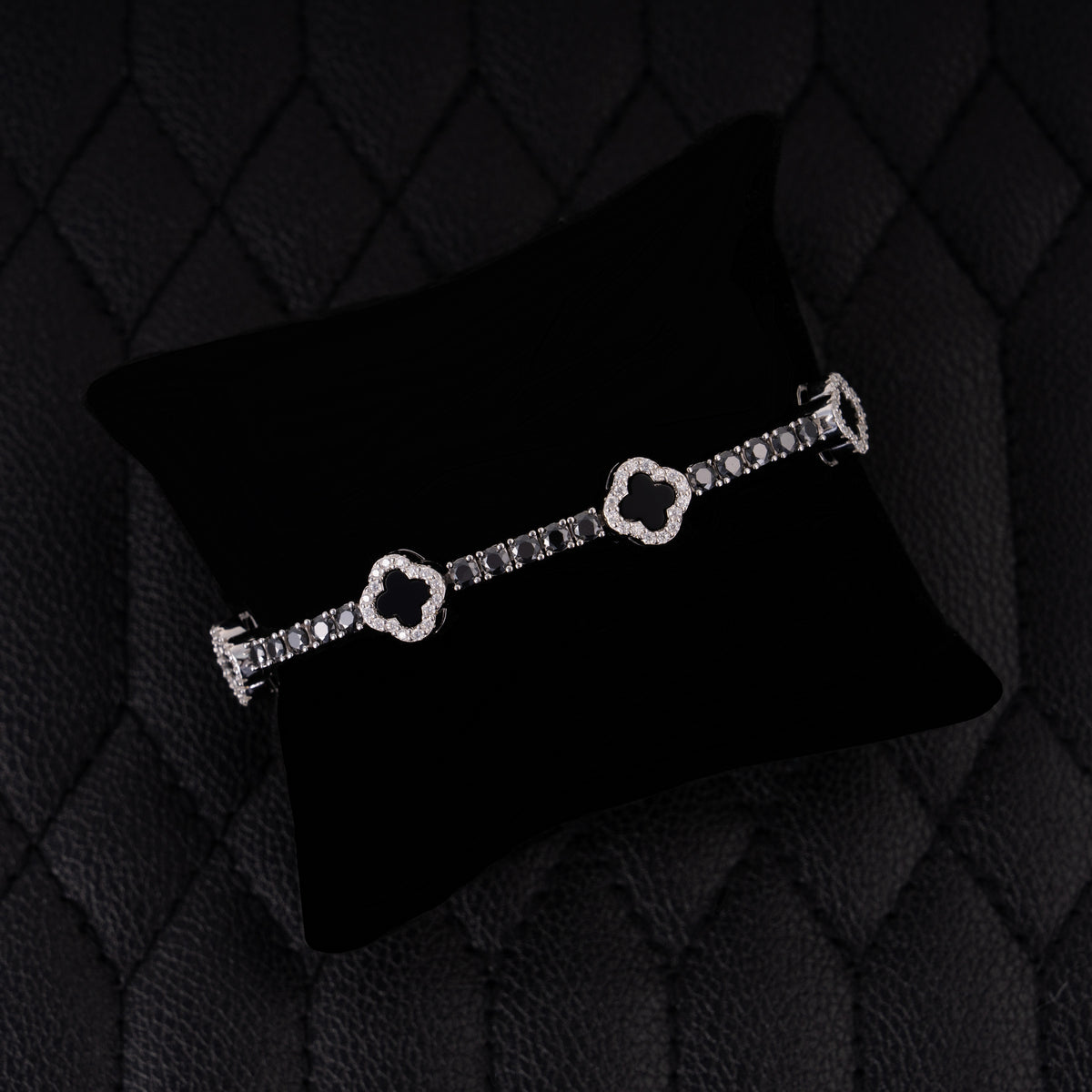 3MM Black Onyx Tennis Bracelet – Black & White Moissanite Iced Out Bracelet – alternate product view 5