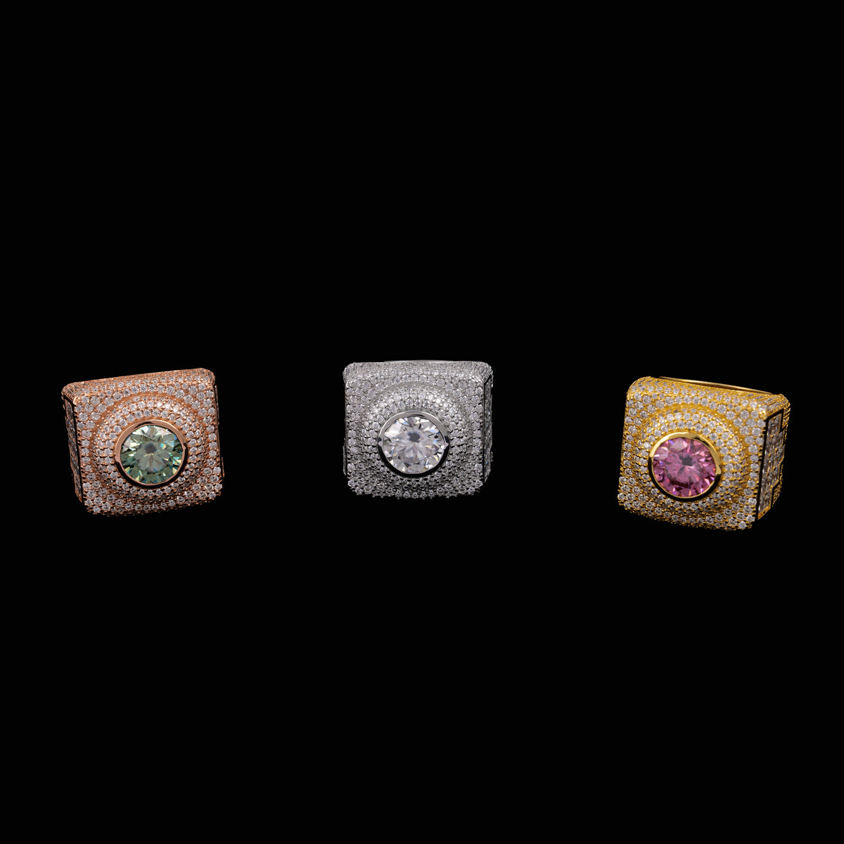 Square Halo Ring with Colored Round Center Stone by Sommarnox