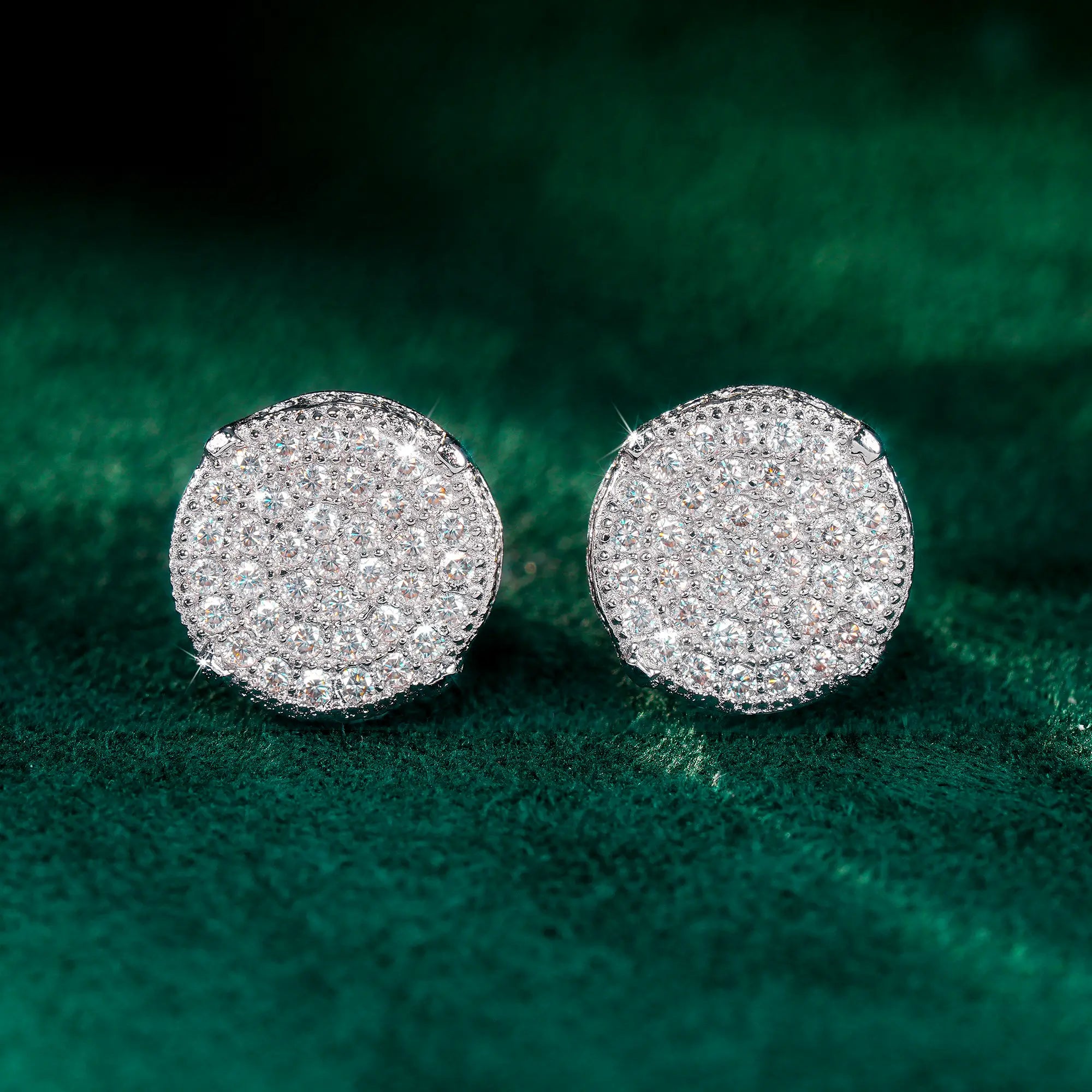 9.5mm Round Moissanite Stud Earrings VVS Full Pavé Iced Out Screw Back