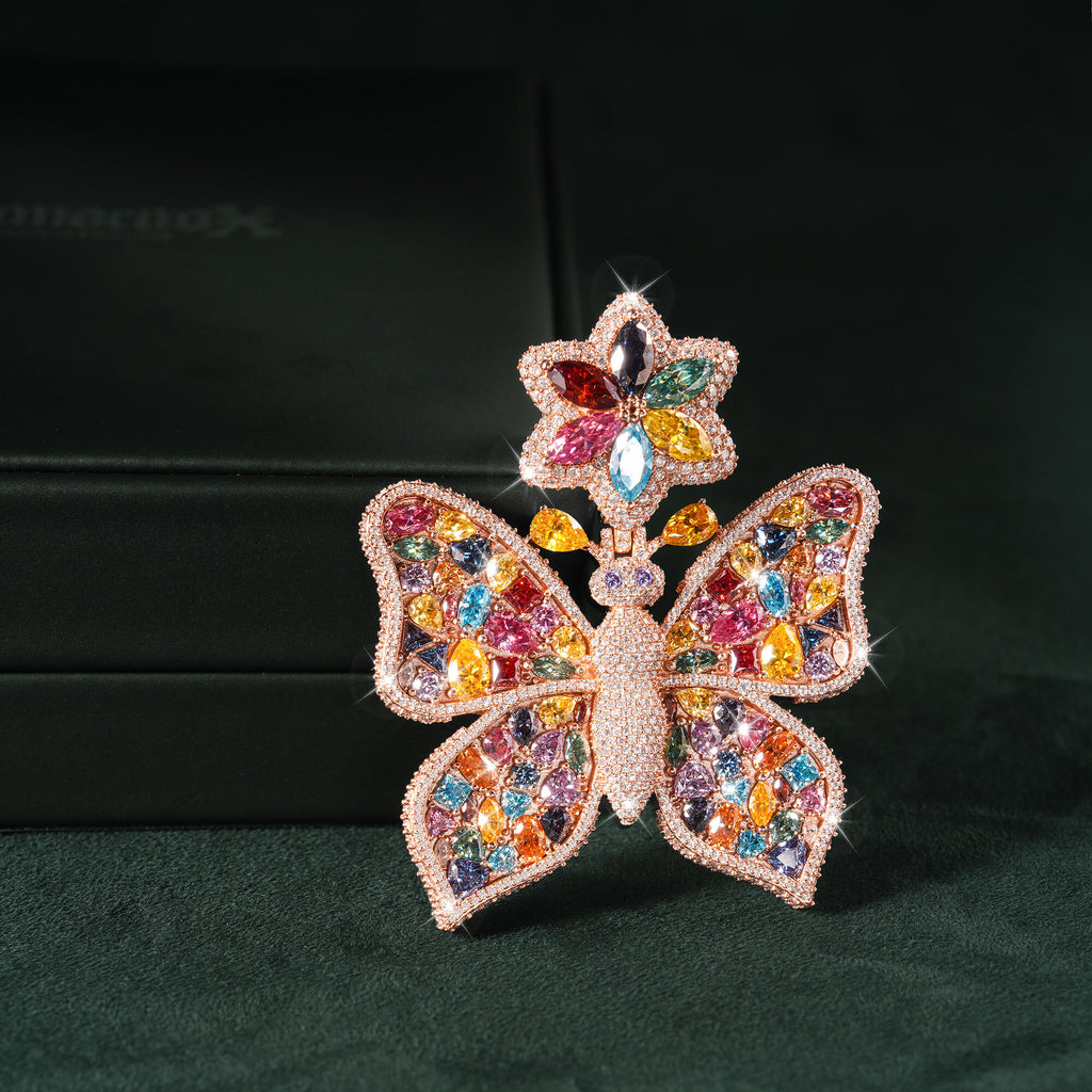 Rainbow Moissanite Butterfly Pendant