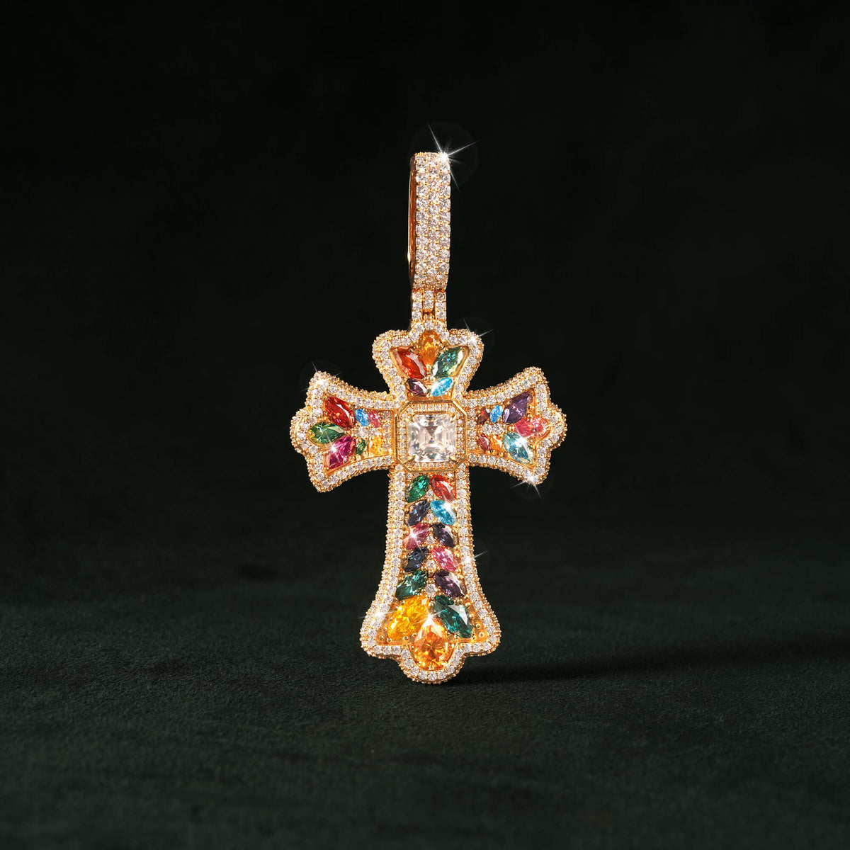 Moissanite Rainbow Halo Floral Cross Pendant – alternate product view 8
