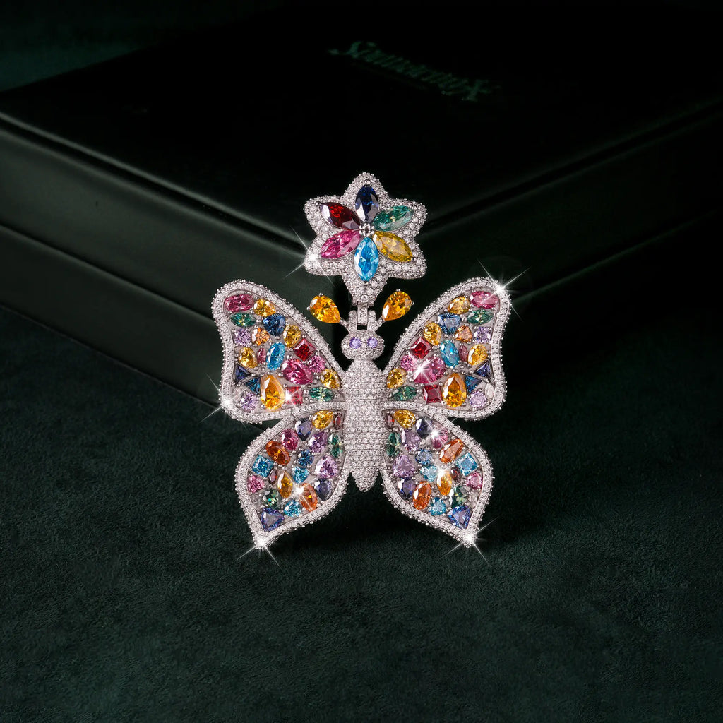 Rainbow Moissanite Butterfly Pendant
