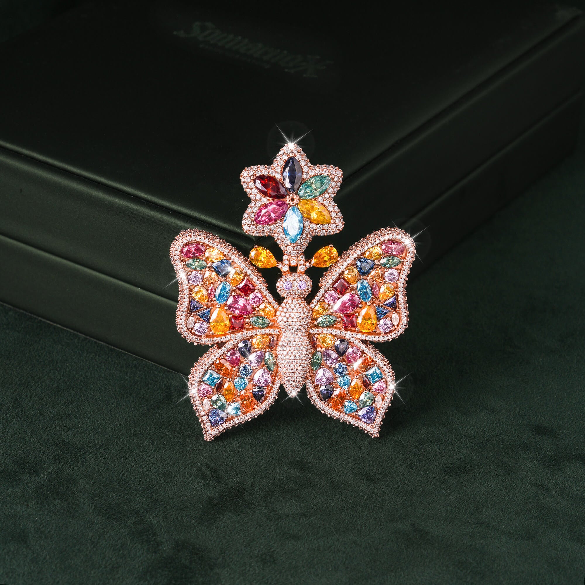 Rainbow Moissanite Butterfly Pendant by Sommarnox