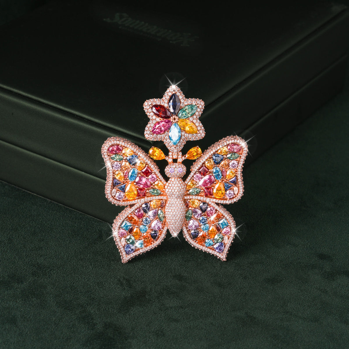 Rainbow Moissanite Butterfly Pendant by Sommarnox