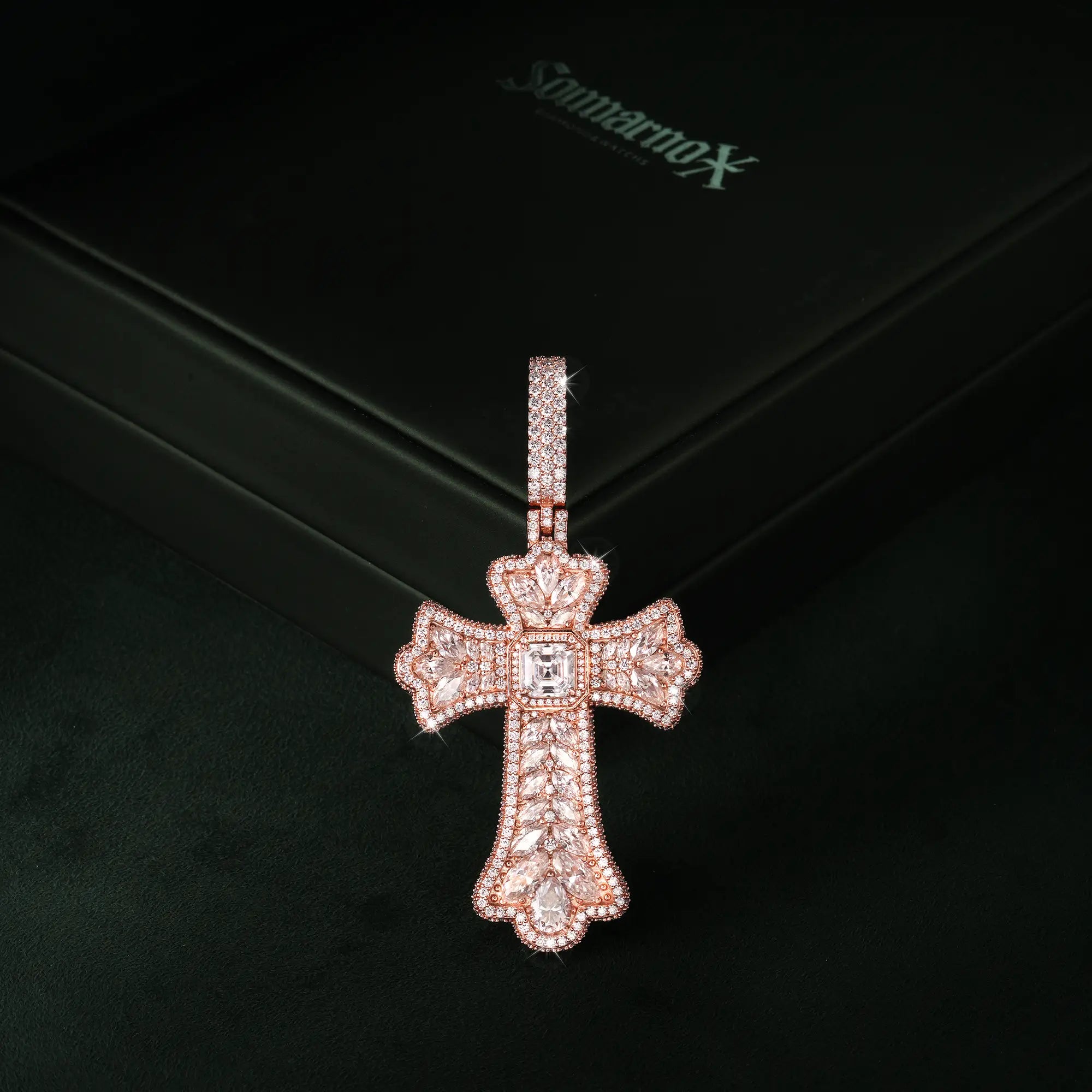 Moissanite Rainbow Halo Floral Cross Pendant – alternate product view 12