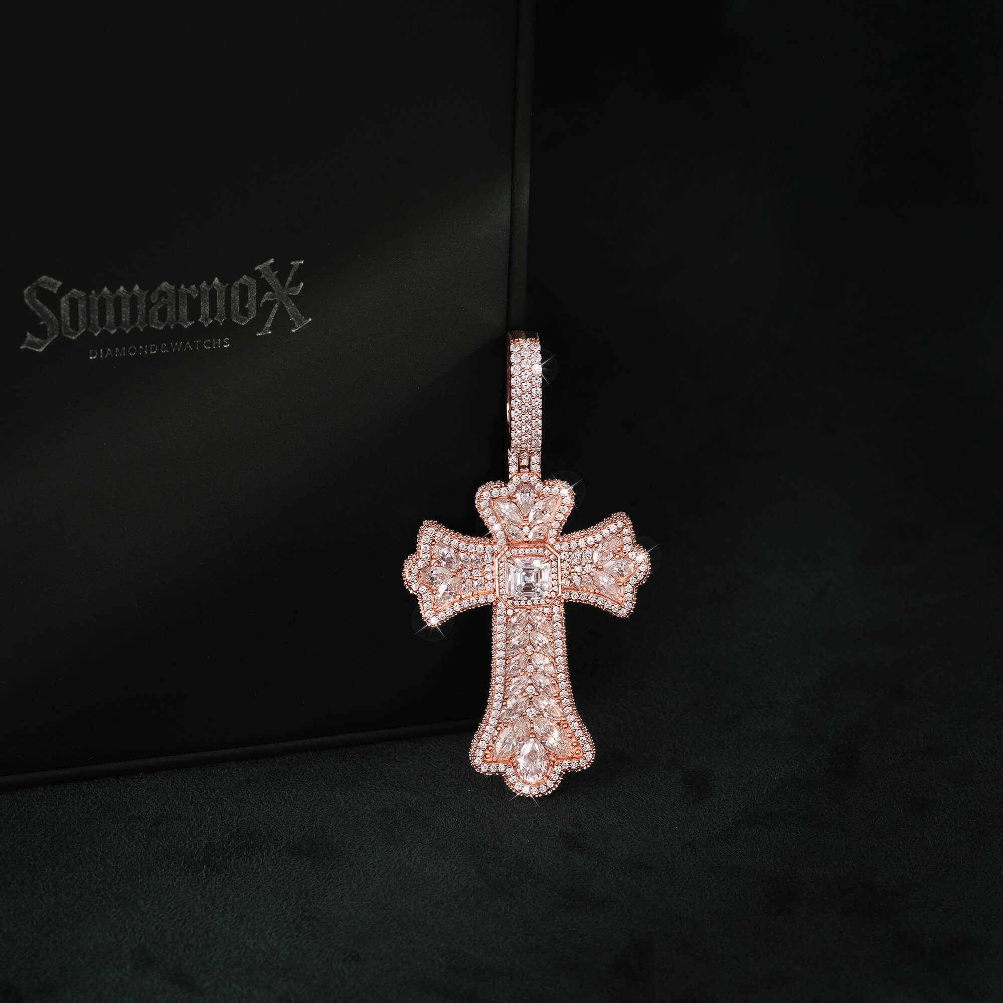Moissanite Rainbow Halo Floral Cross Pendant – alternate product view 13