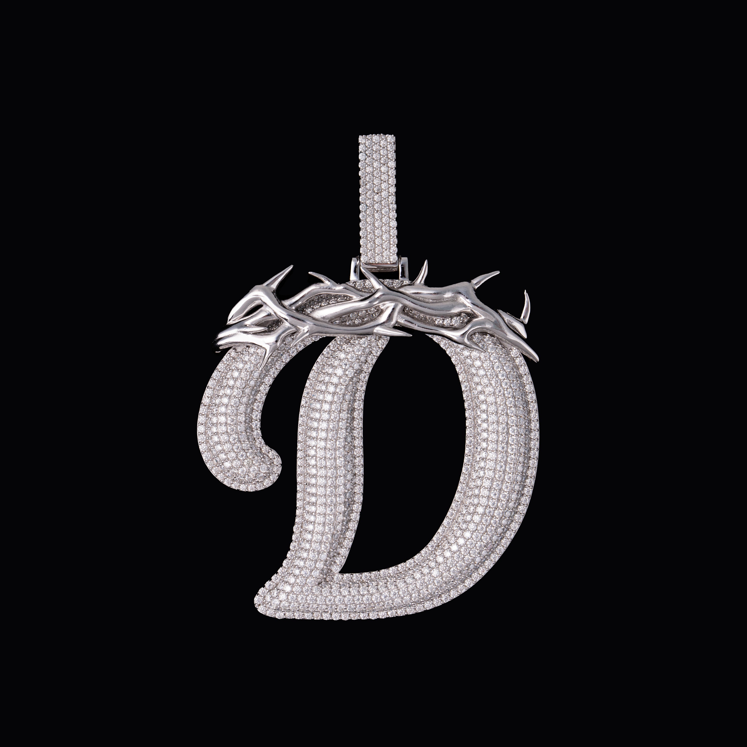Iced Out Letter D Q Pendant – Moissanite Thorn Initial Charm – alternate product view 4