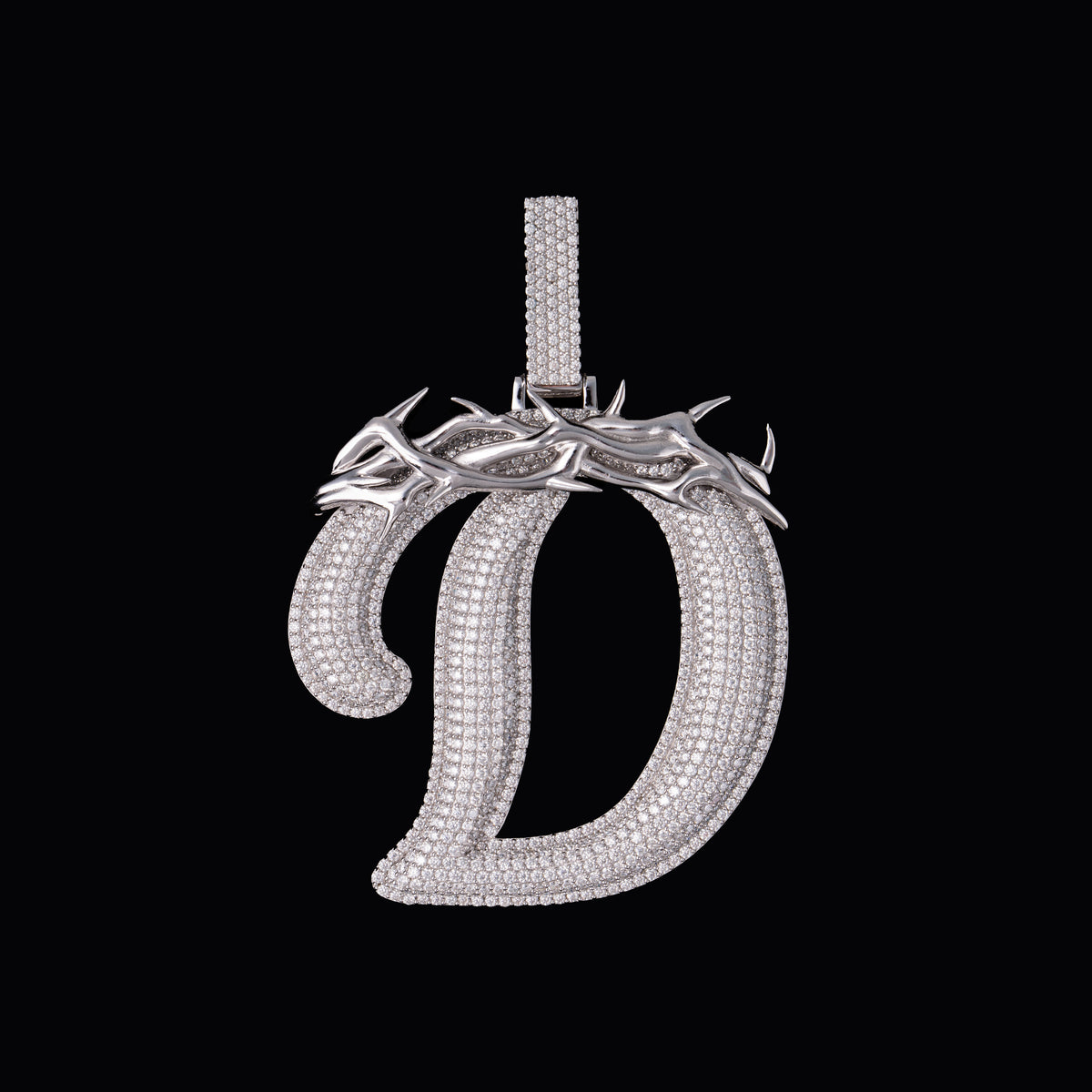 Iced Out Letter D Q Pendant – Moissanite Thorn Initial Charm – alternate product view 4