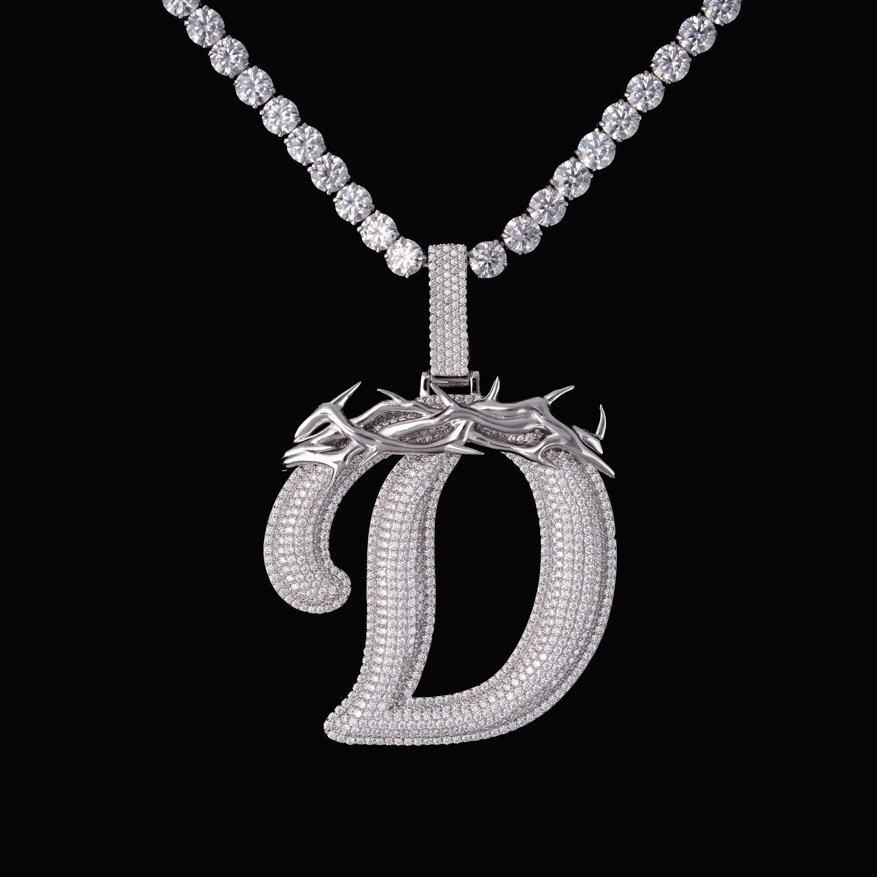 Iced Out Letter D Q Pendant – Moissanite Thorn Initial Charm – alternate product view 5