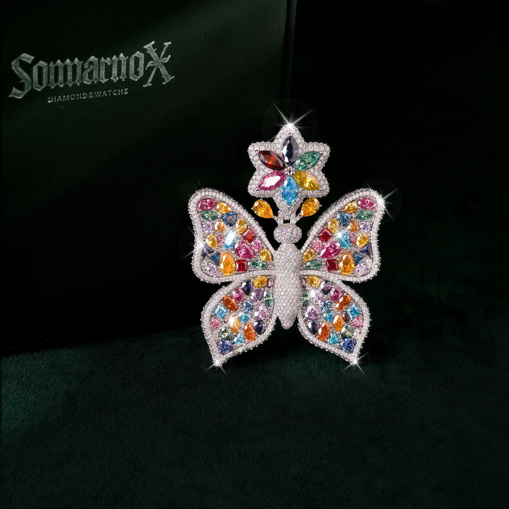 Rainbow Moissanite Butterfly Pendant
